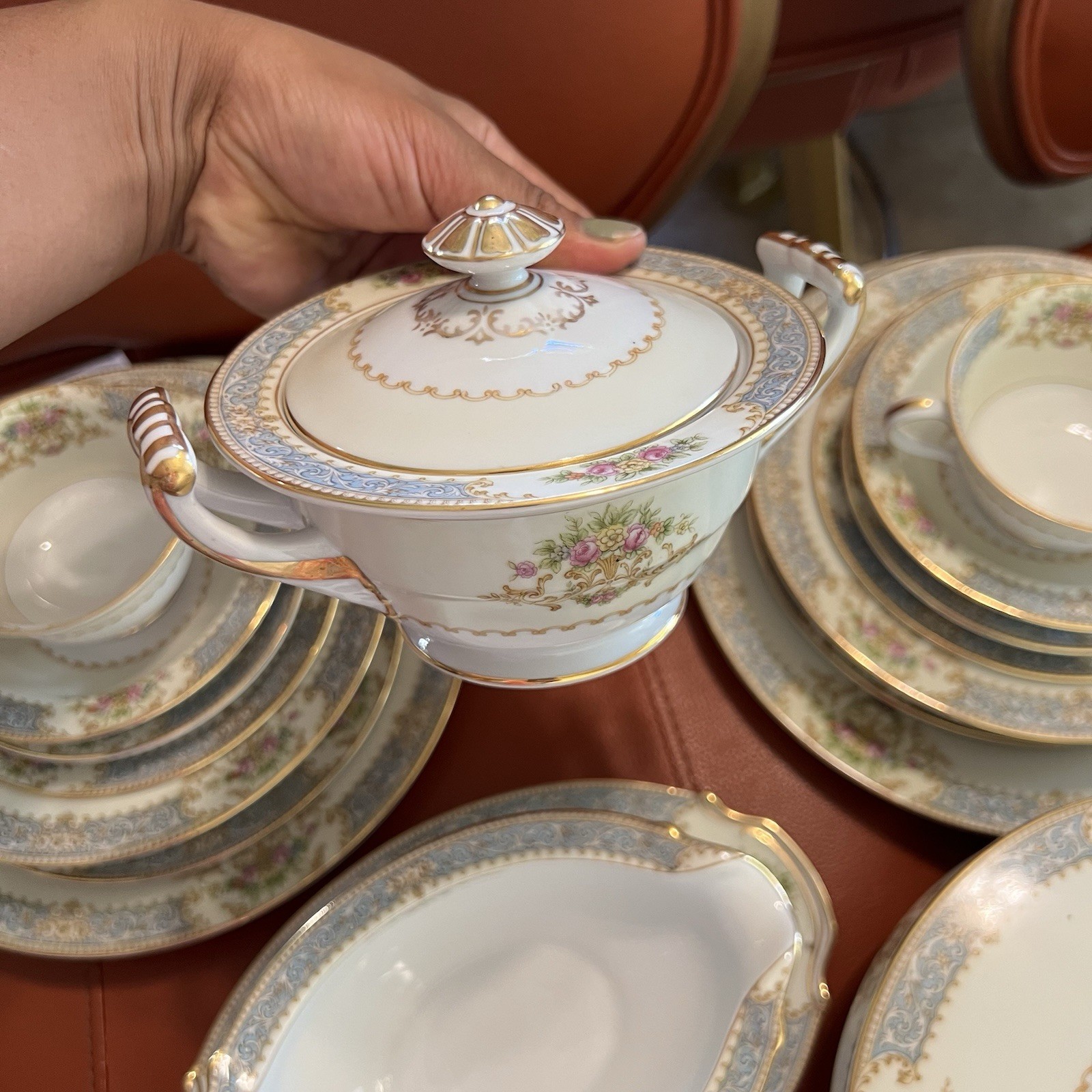 Rose China Noritake Clermont 9 Place Setting Occupied Japan Floral Scroll 84PC