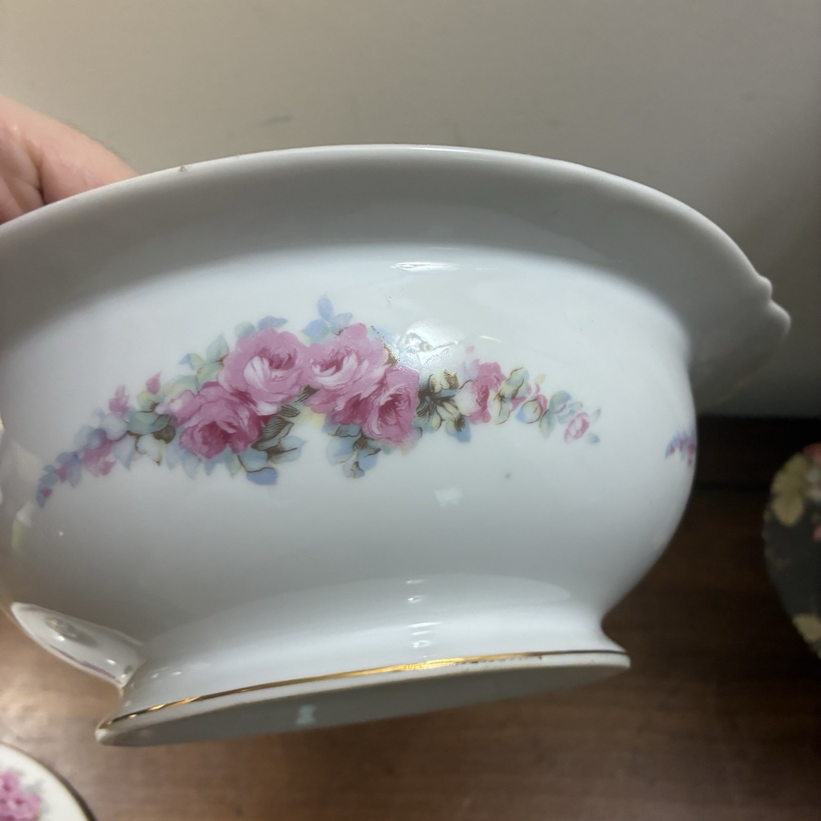Vintage Fine China Corona Serving Bowl W Lid Pink Roses Made In Occupied Japan