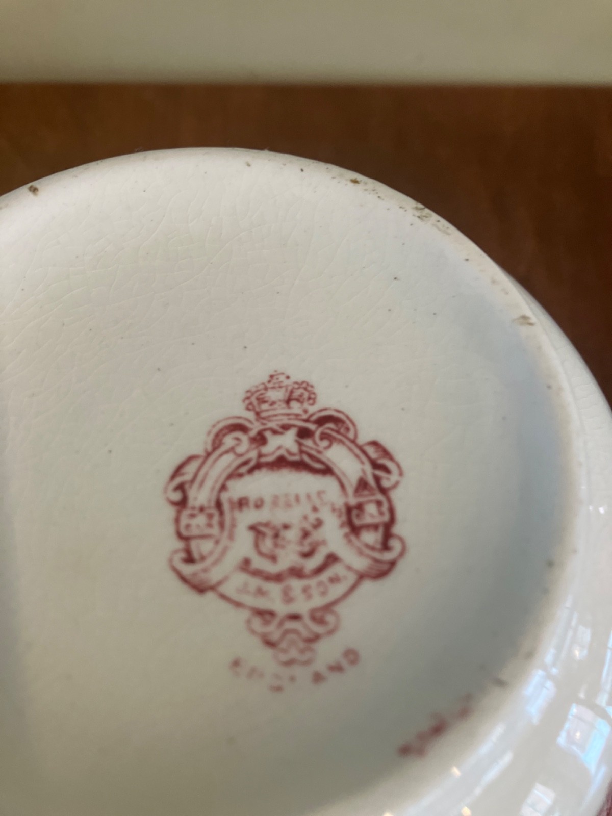 antique John Mayer & red transfer Roselle bowl 3 1/2 inches high
