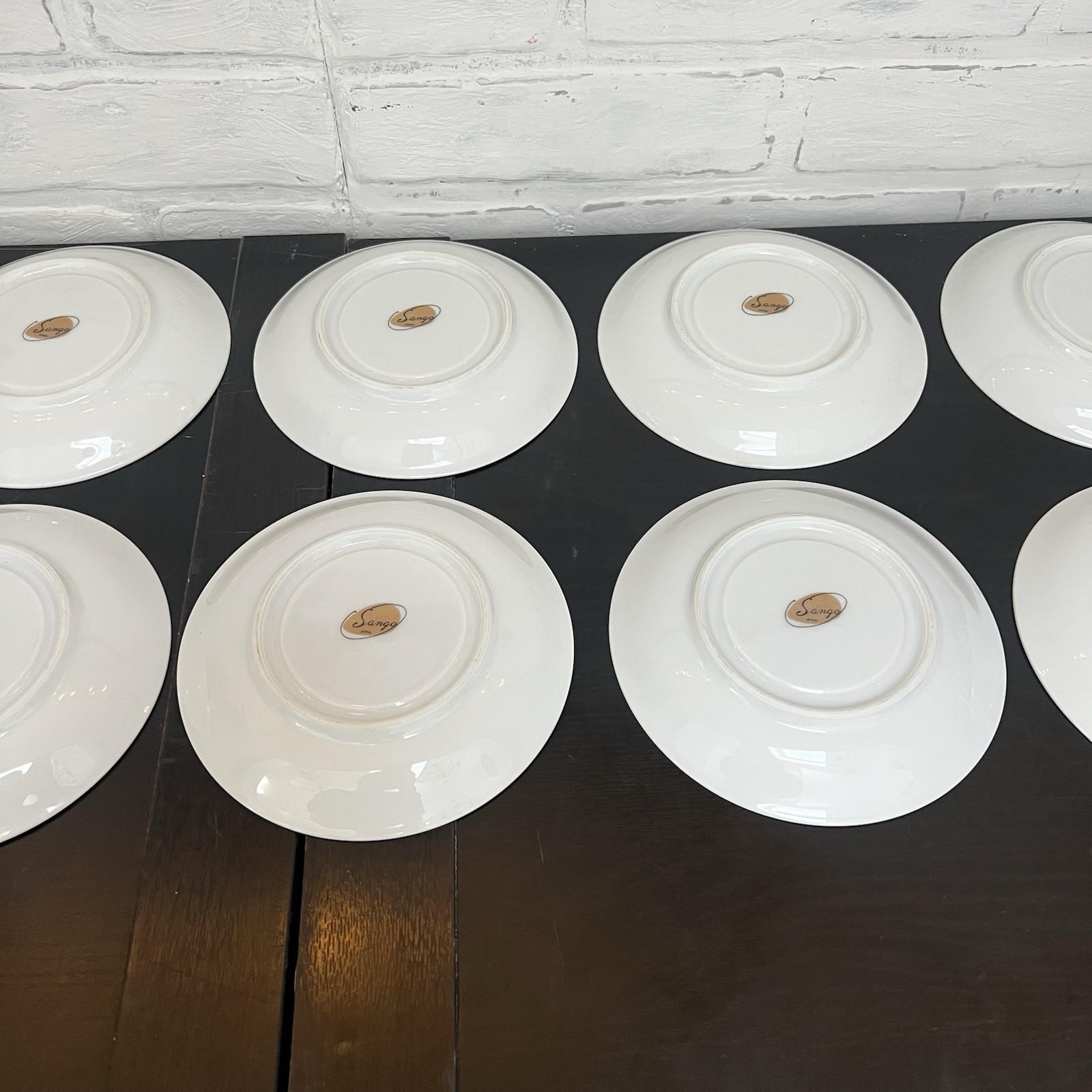 Vintage Sango Japan Sheffield Plates and Saucers Celadon Silver Rim- 22 Pc Lot
