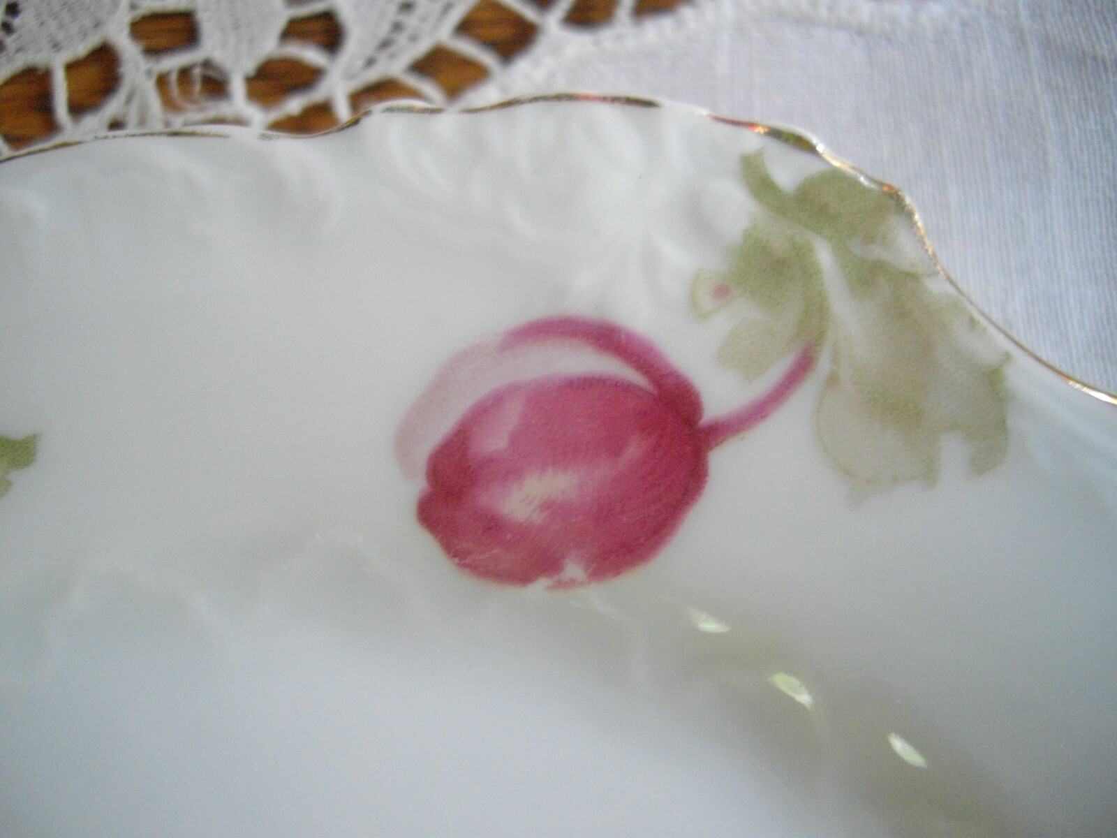 Vintage White Pink Green Flowers 6″ Plates Germany ~ Set of 2 ~