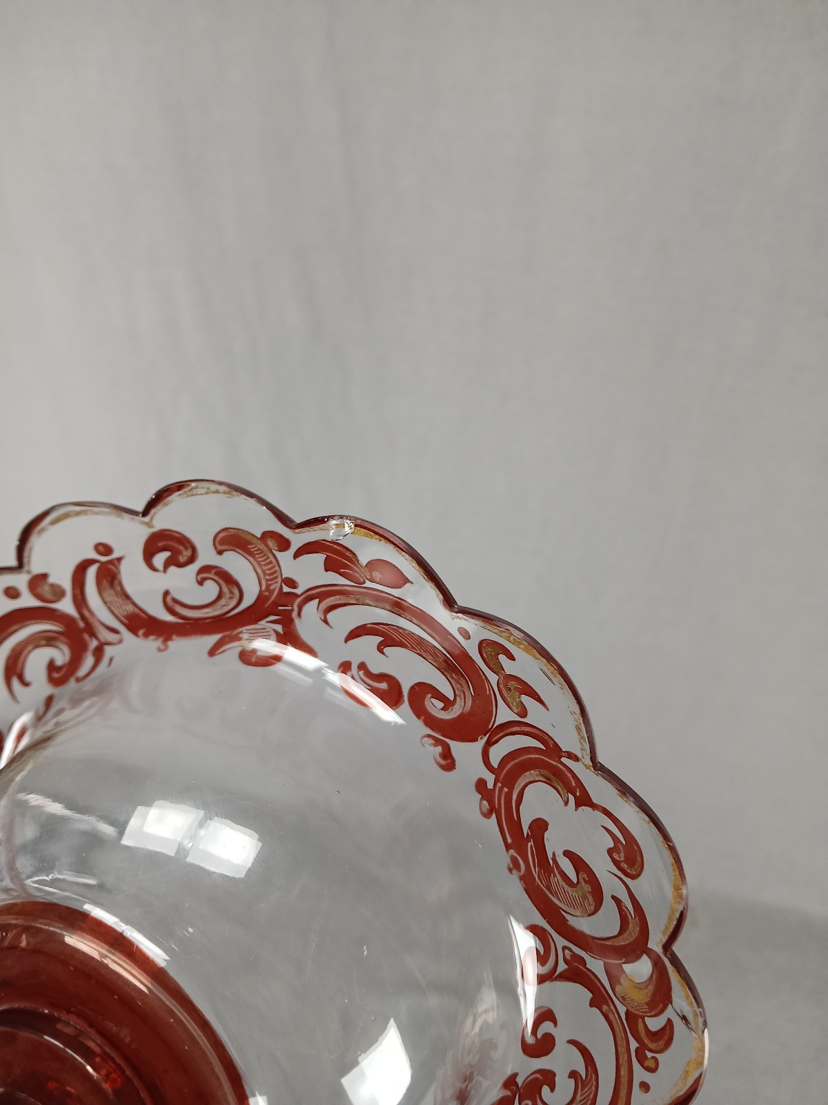 Mid 19th Century Bohemian Ruby Stained & Gold Scrollwork 5 1/8 Inch Compote