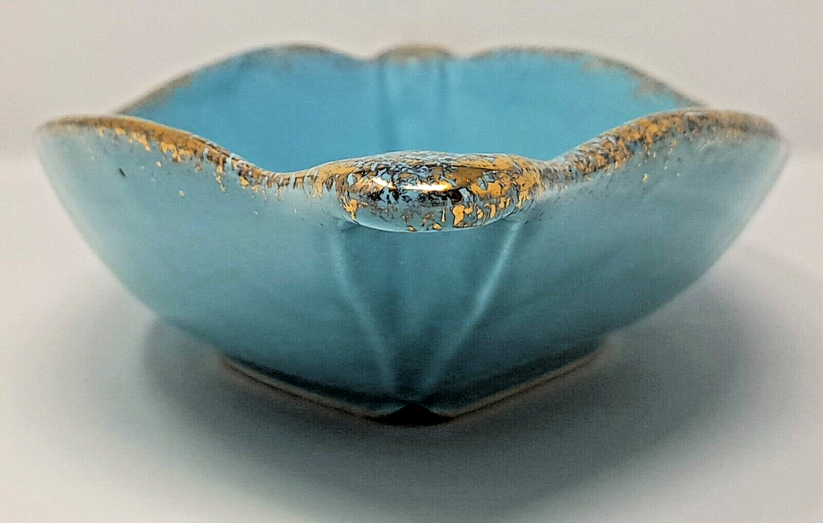 California Pottery Turquoise & Gold 15.5″ Console Bowl Mid-Century Modern USA 45