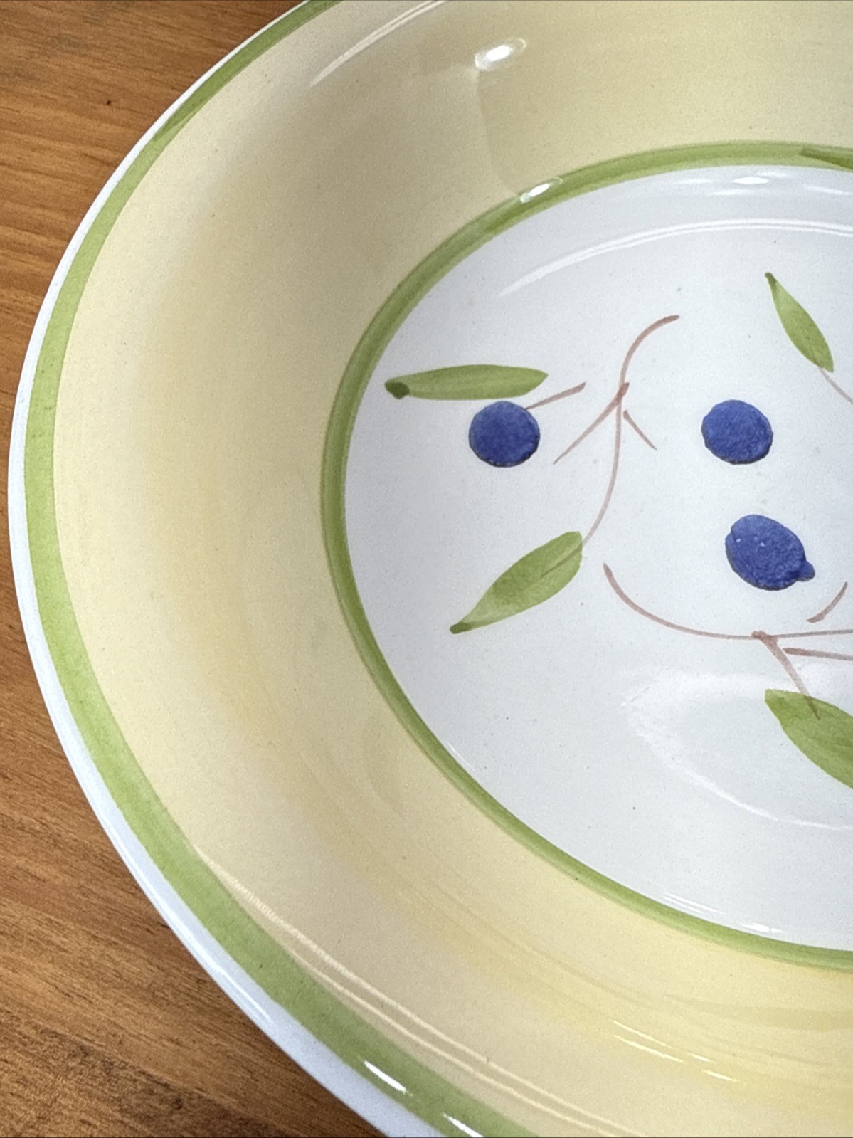 Vintage CMS Italy Hand Painted Blue Berry Bowl 8.25” Yellow Green Rim