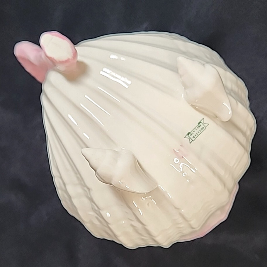 Belleek Ireland Neptune Pink Gold Trim Creamer Seashell Feet Pink Coral Handle