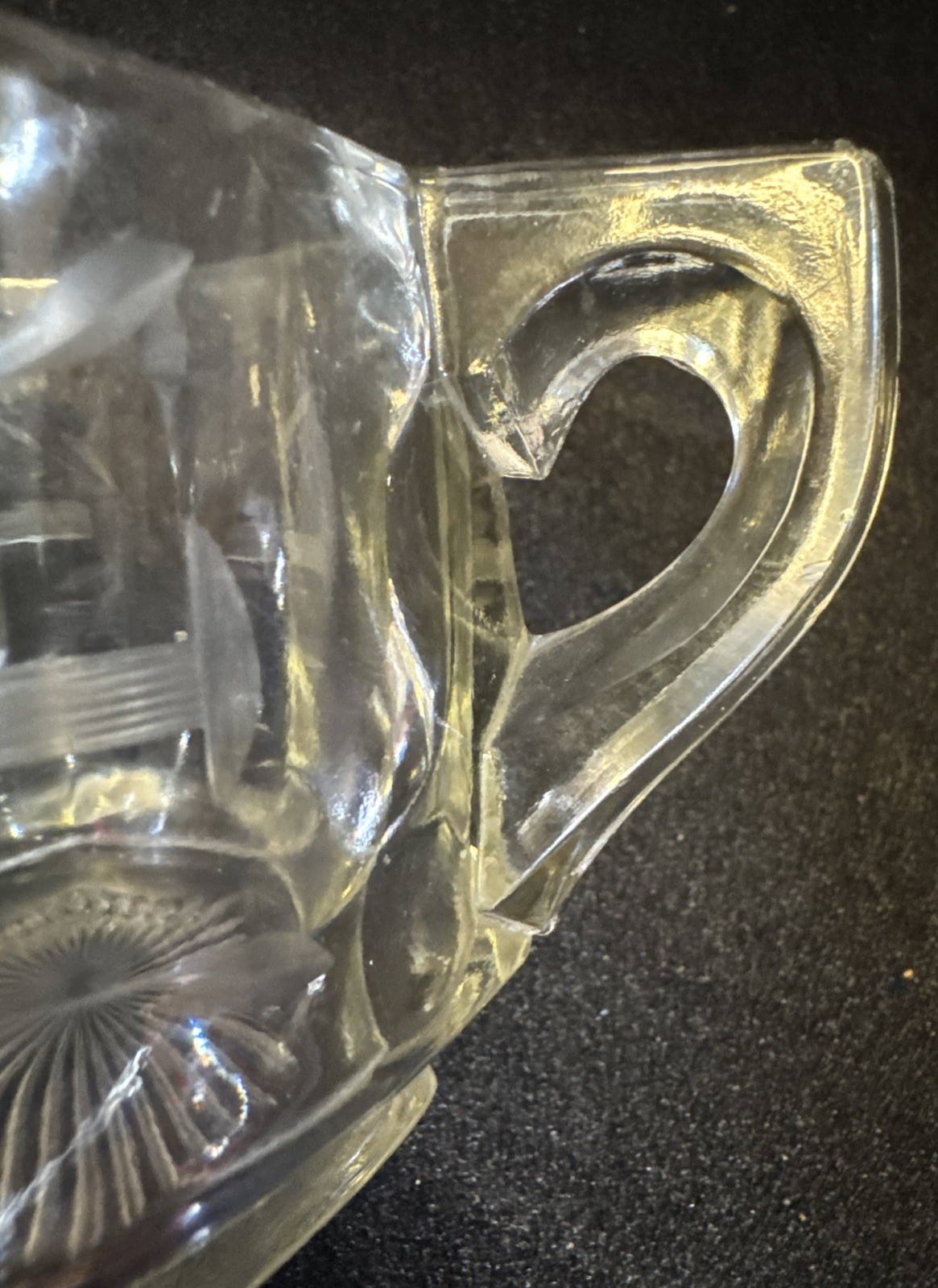 VTG Clear Crystal Glass Sugar Cube Bowl W/Flower Engraved On Sides