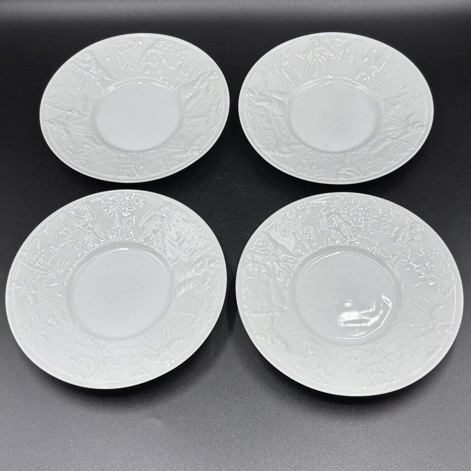 Vtg Pfaltzgraff Procession White Saucers For Flat Cups 6.25” Embossed Set Of 4