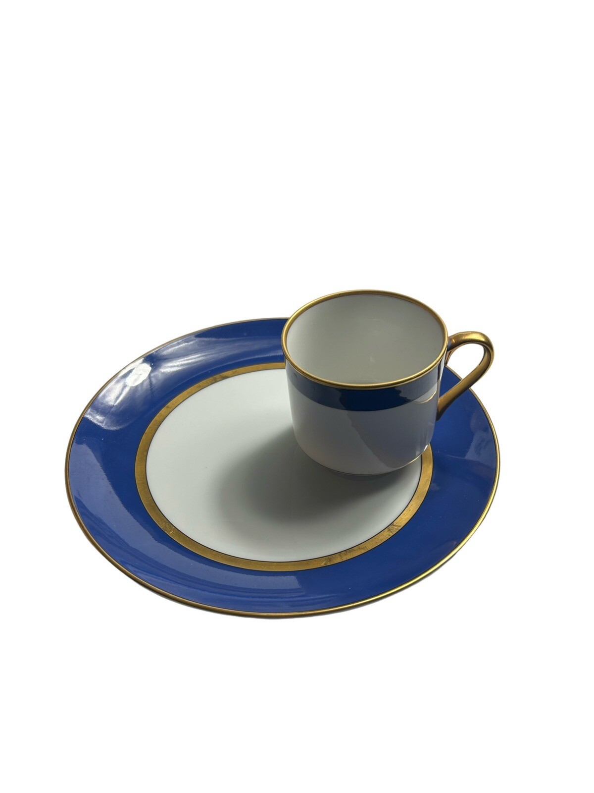 Yokohama MotoMachi Luncheon Plates & Tea Cups 4 Sets Blue Gold 12 Pieces EUC