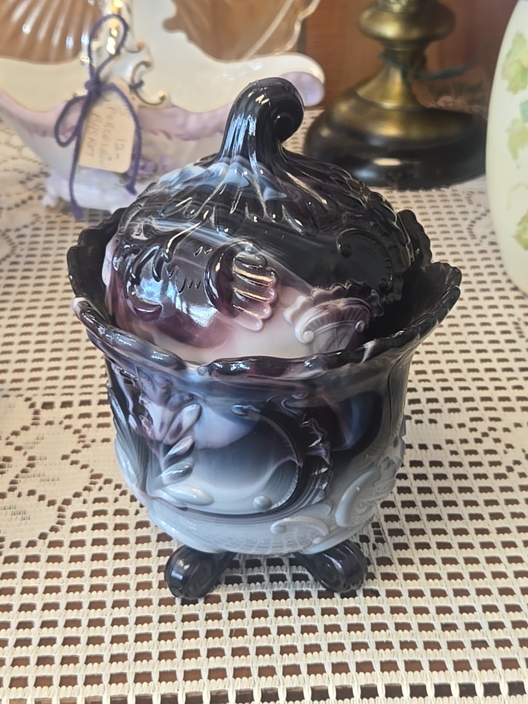 Imperial Vintage Purple Slag Glass Candy Dish Lidded Dish EXC
