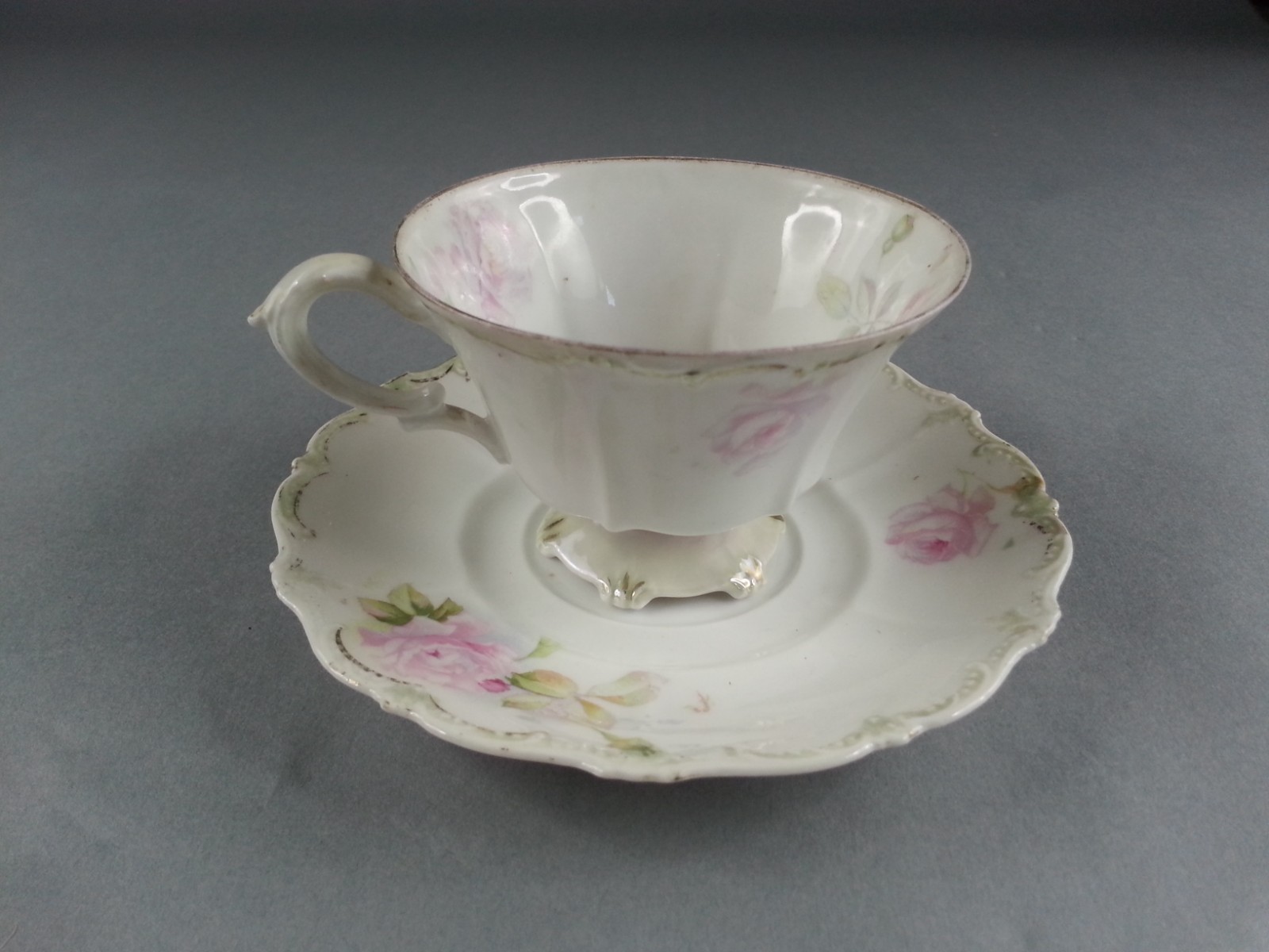 RS Prussia Cup And Saucer Floral Pink White Flowers Porcelain
