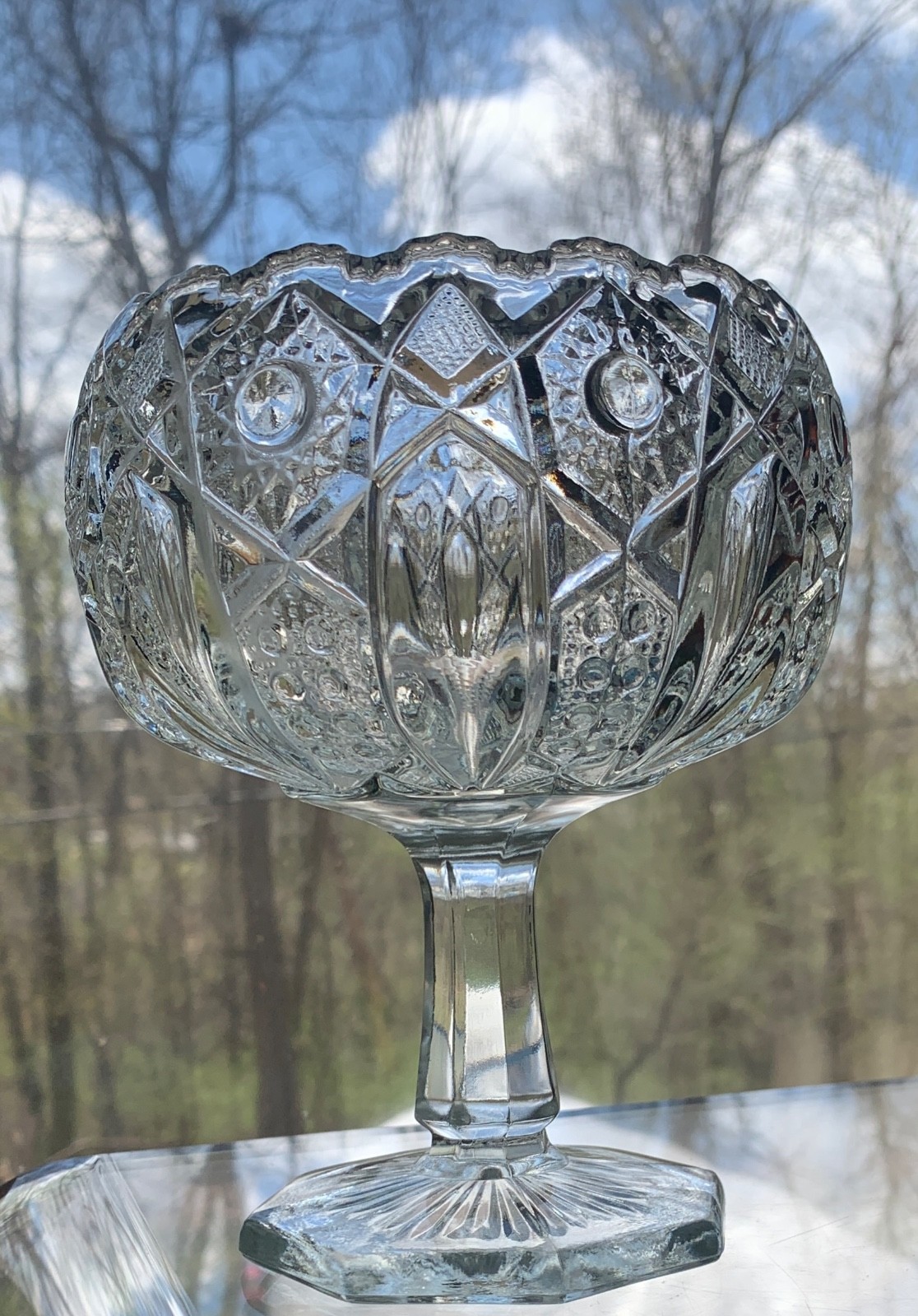 LE Smith Glass Round Compote Quintec Clear 6.5 INCH