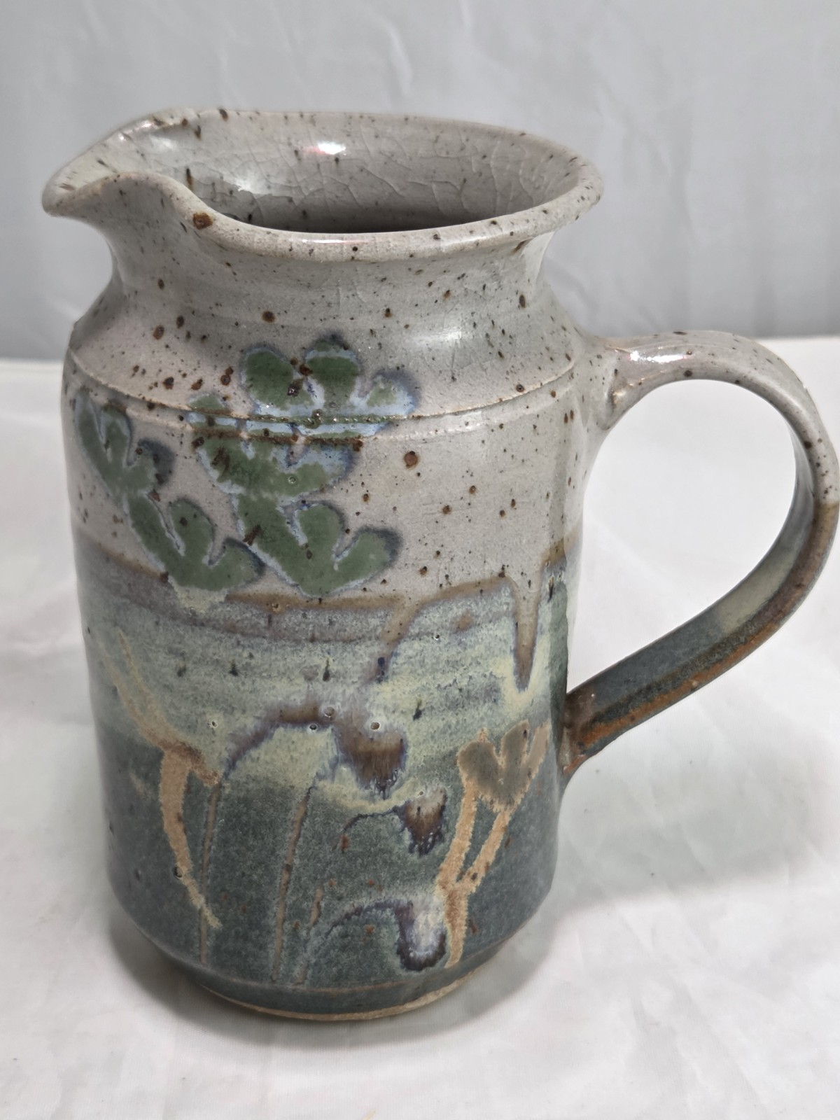 Vintage STUDIO Art Hand Painted, Hand Crafted Drip Glaze Stoneware Pitcher.