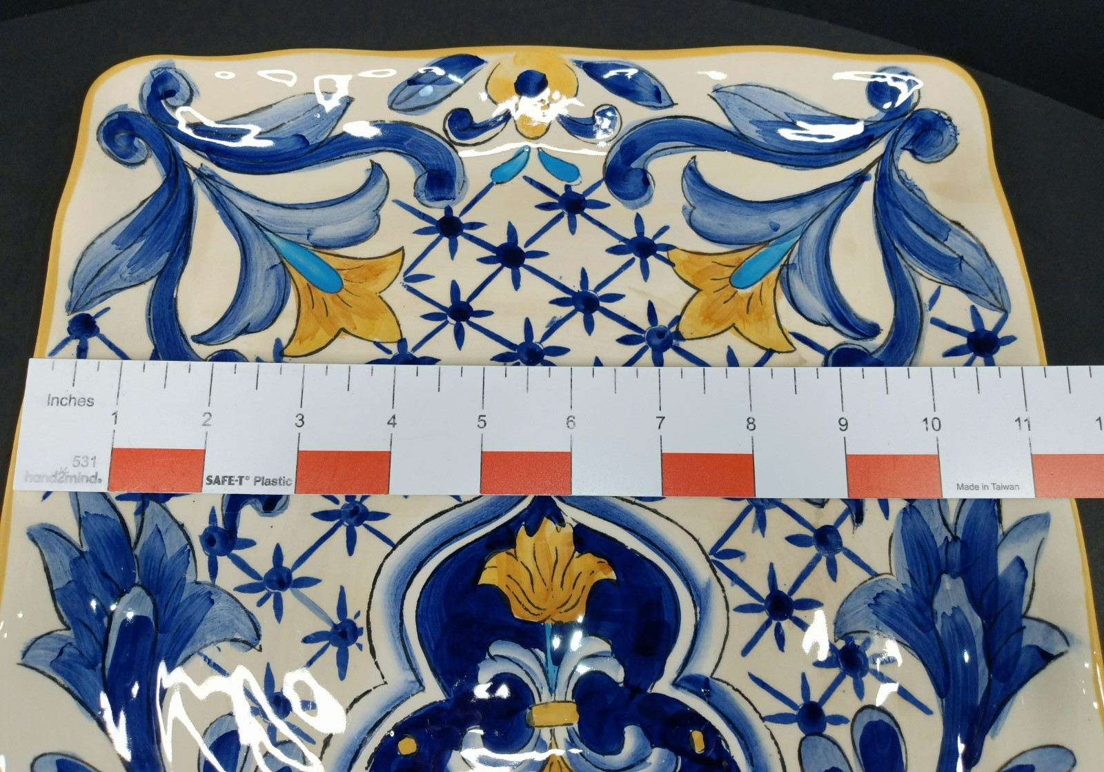 Maxcera TERRA NOVA Hand Painted Cobalt Blue Yellow Square Dinner Plate 11.50″W