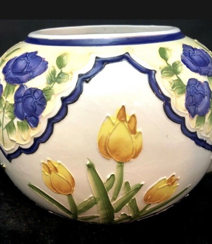 Thoma’s Plant Basket Very Large Embossed Floral Teapot Hand Painted 13 Cup 104oz