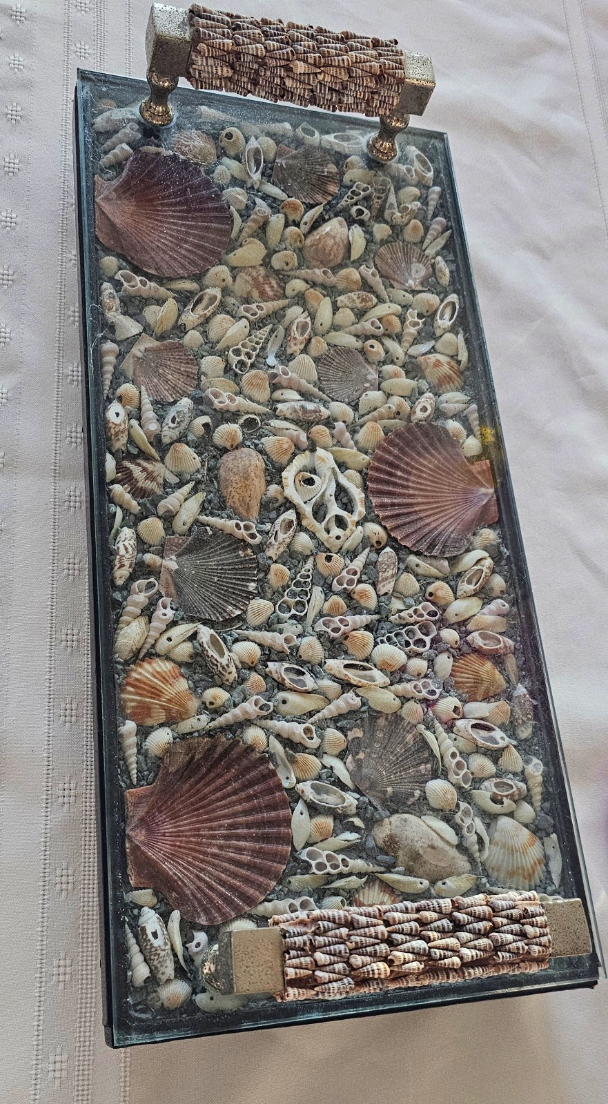 Shell handmade art rectangular glass tray, “close to the sea”💦