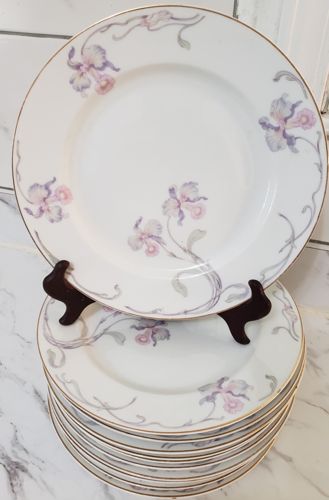 Orchid Iris by Bohemia Ceramics dinner plates ! EUC ! BAVERIA Czechoslovakia