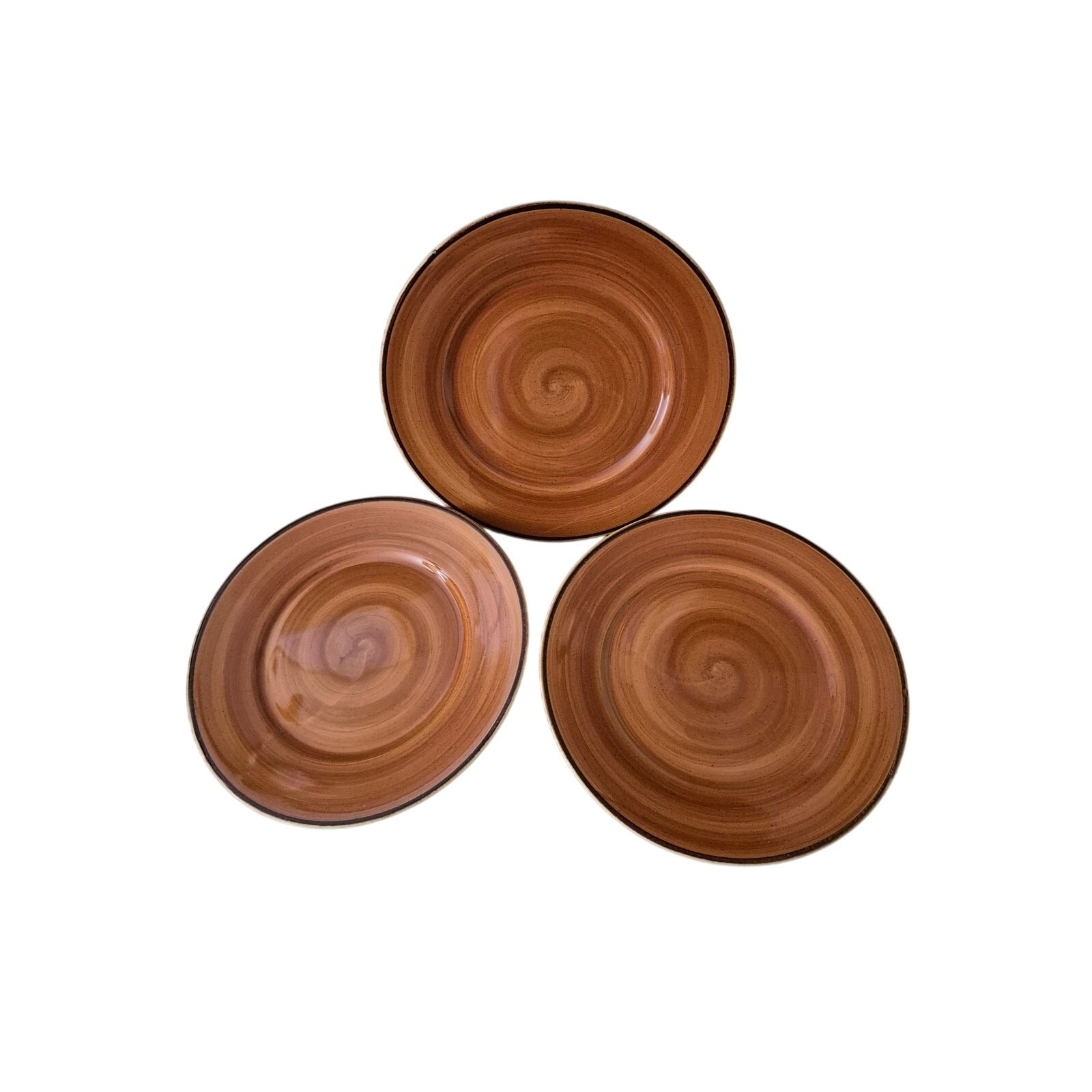 Thomson Pottery Kenya Brown Tan Swirl Dinner Plates Earthenware Set of 3