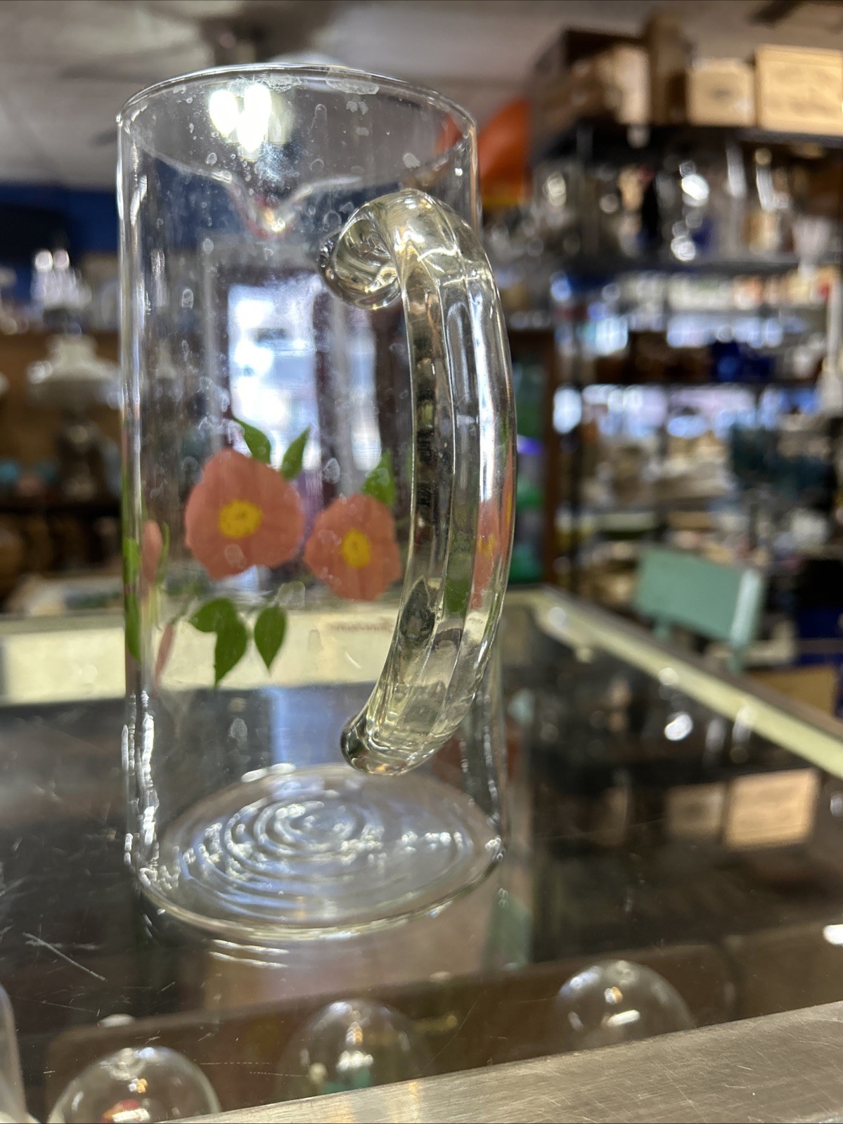 Vintage Franciscan Desert Rose Clear Glass Pink Flower 7.75 in Cocktail Pitcher