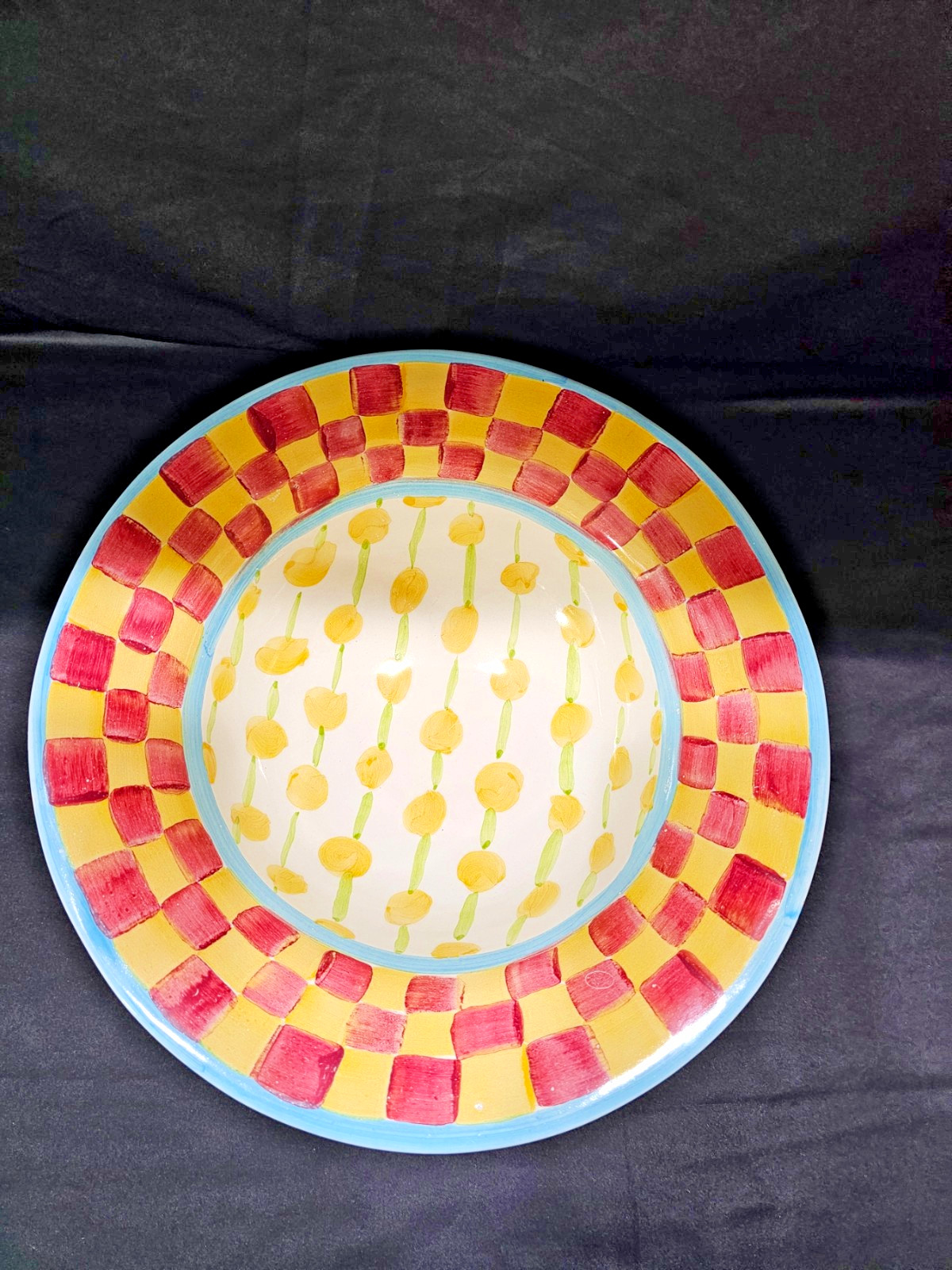 Vintage MacKenzie-Childs Checker Board Design Large Serving Bowl Collectible
