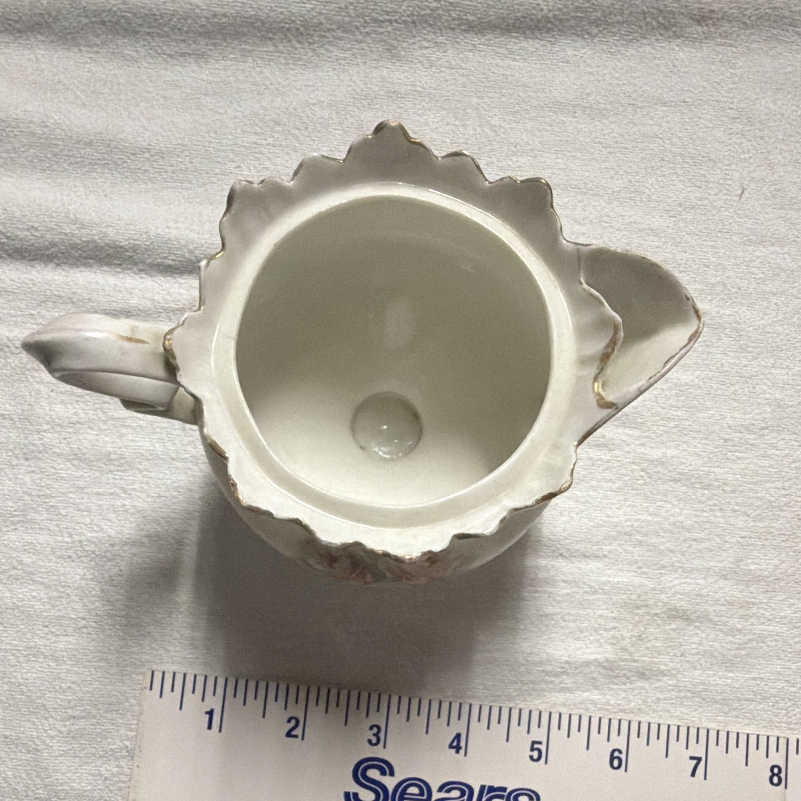 Porcelain Floral Creamer Pitcher White Pink Green Blue Glossy Gold Trim Handle