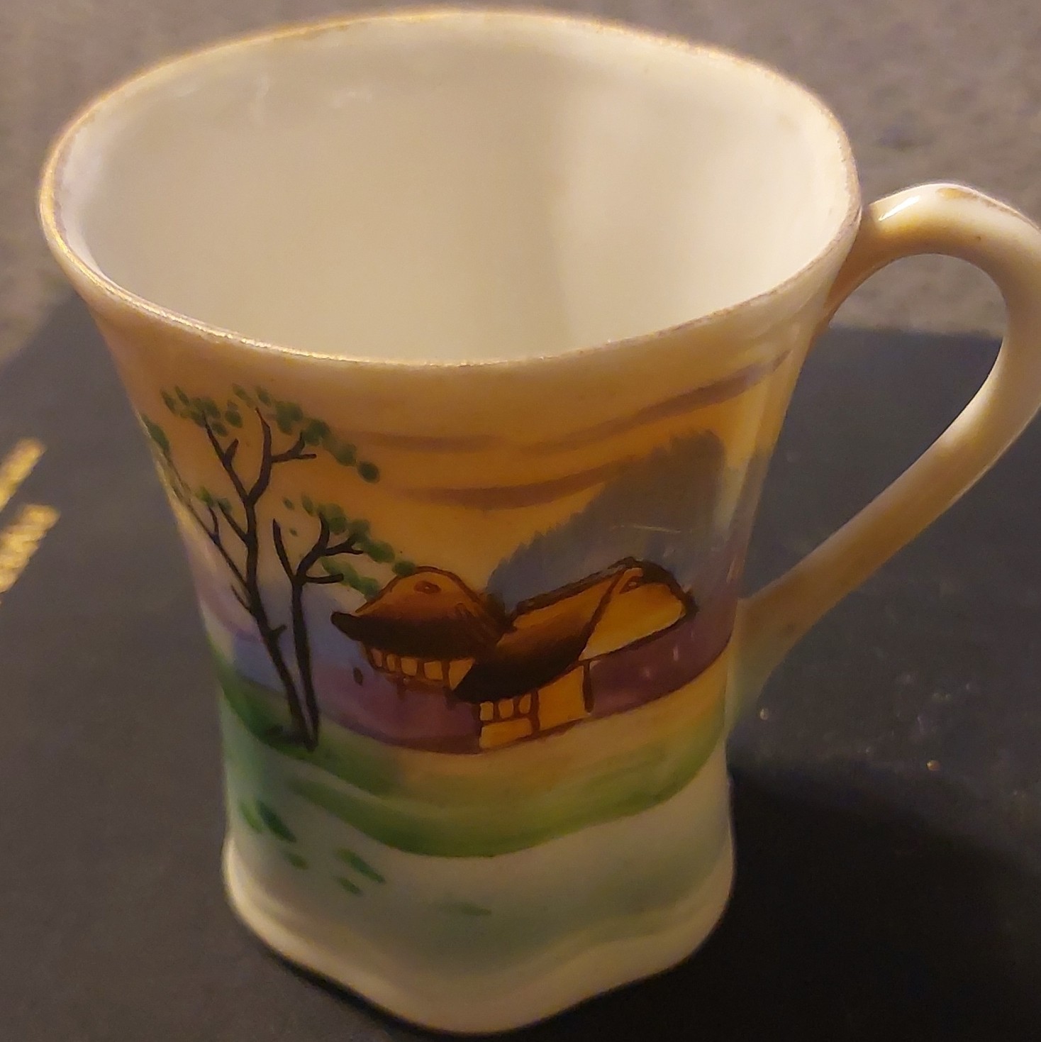 Lot of 2 Hand-Painted Landscape Decorated Mini Cups With Handles, Hot Bevs