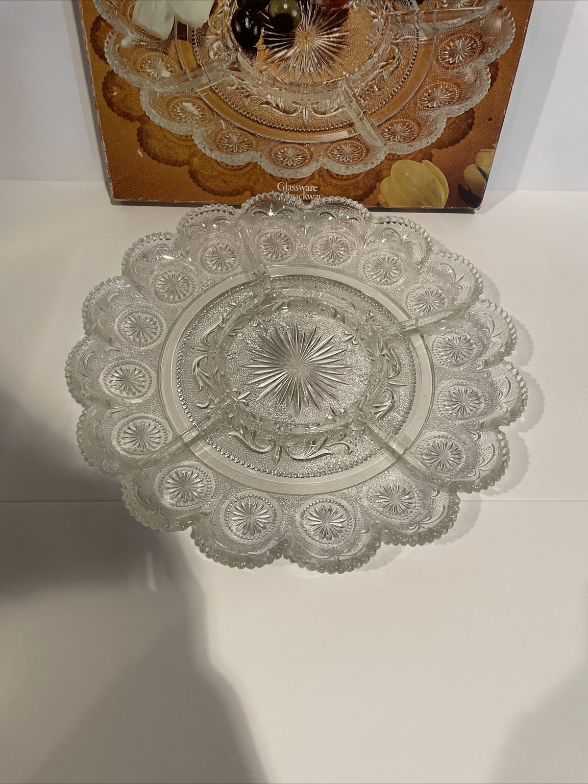 Vtg Brockway Glass American Concord Clear 5 Part Relish Tray Serving Dish