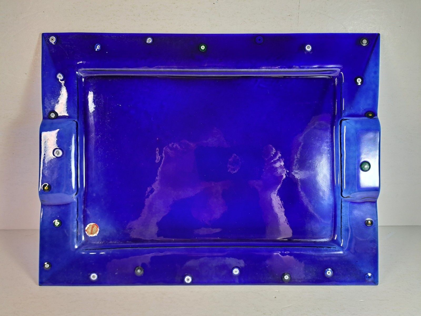 Vintage Cobalt Blue Murano Glass Serving Tray, 11.5″x15.5