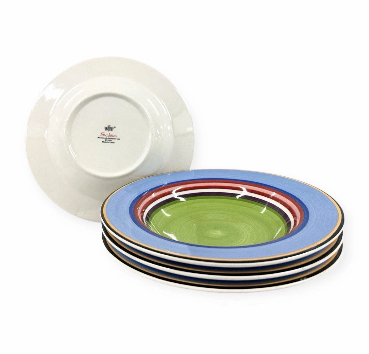 Vintage Salsa by Block 8 3/4” Rim Soup Bowls Multicolor Stripes Set of 4