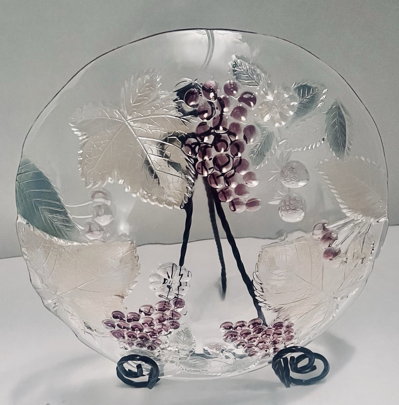 Vintage Mikasa Fruit Motif Chablis Embossed 12.5″ Round Glass Serving Platter