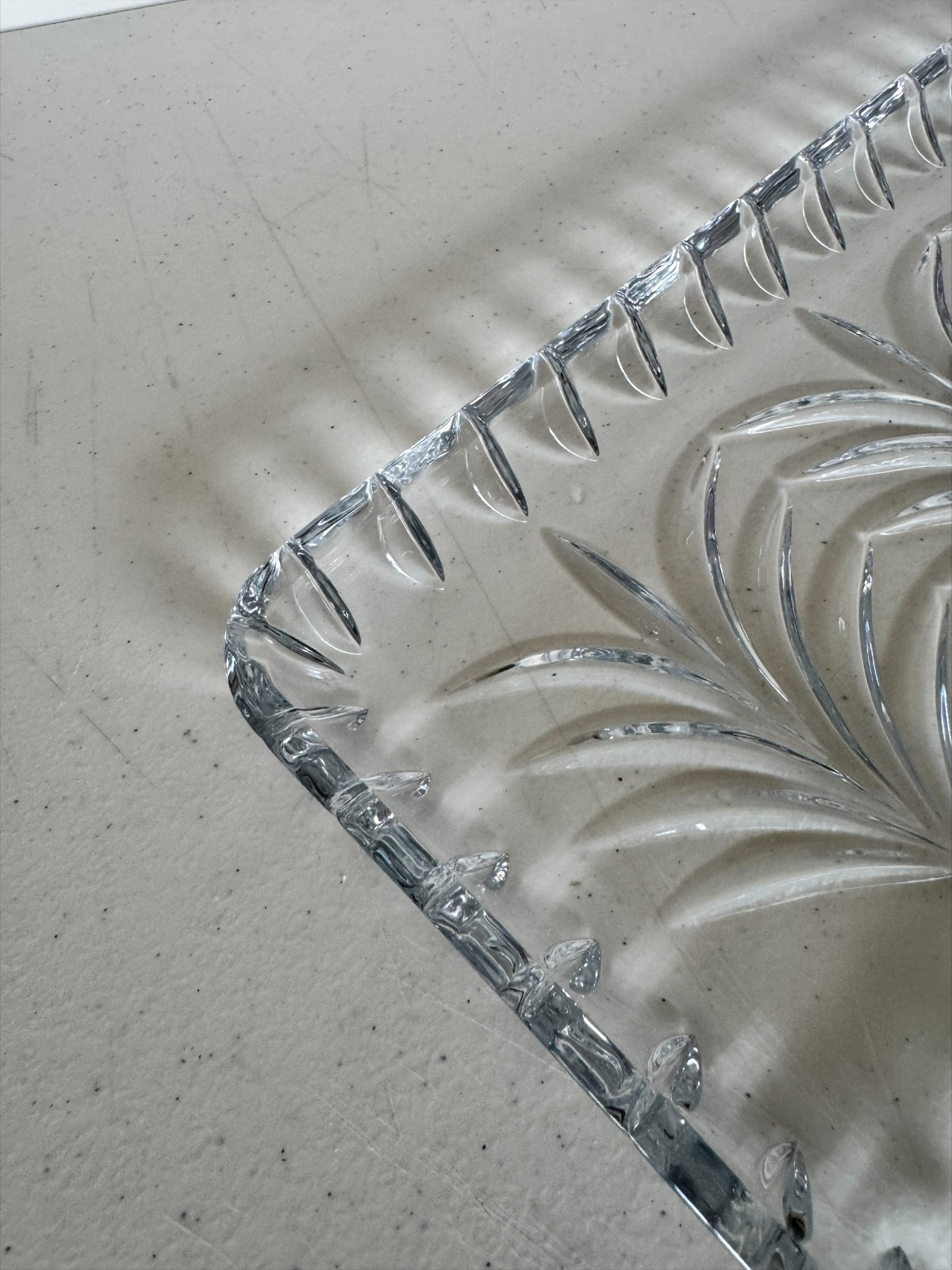 Heavy Cut Crystal Rectangular Serving Tray Leaf Pattern Clear Glass 13.5”