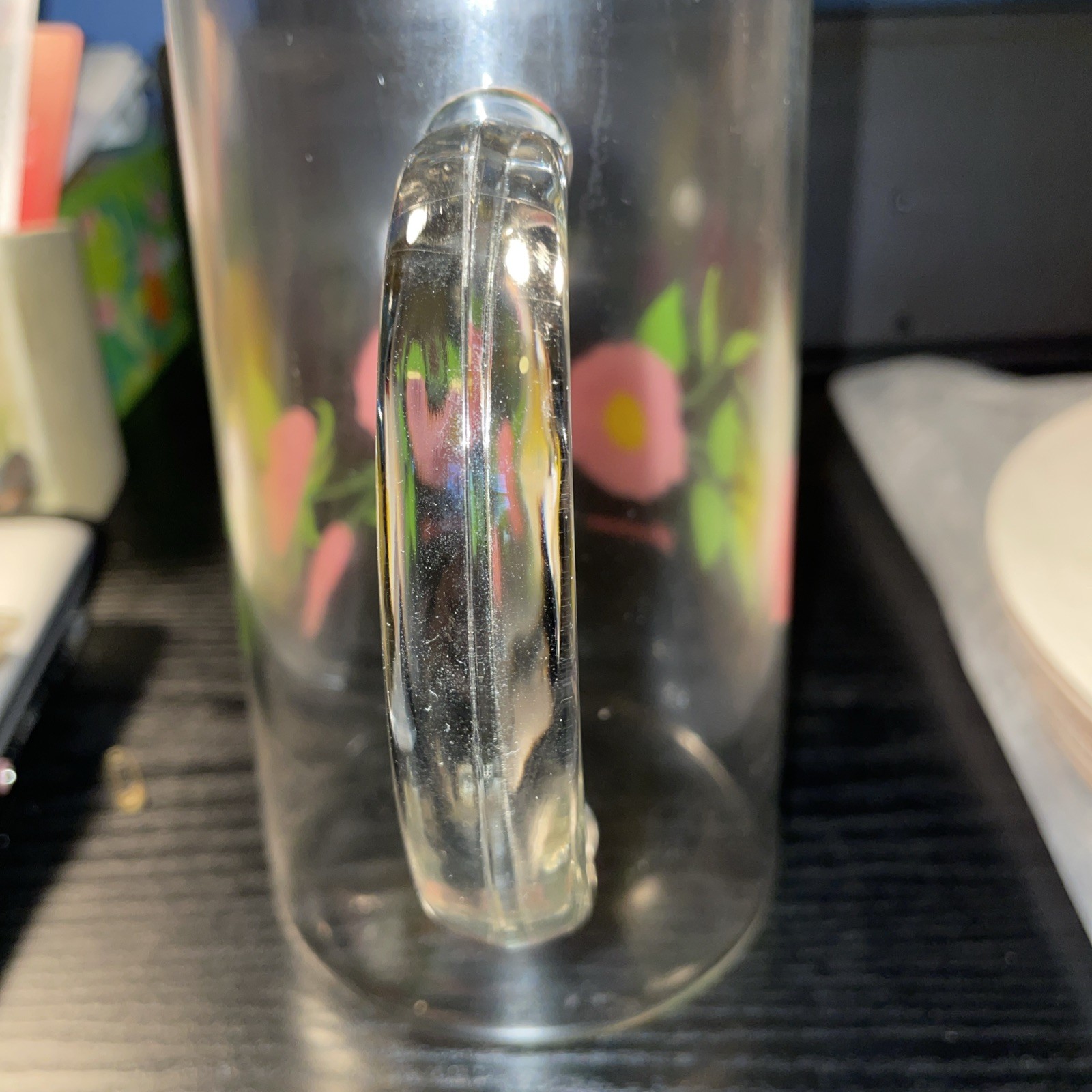 Vintage Franciscan Desert Rose Clear Glass Pink Flower 7.75 in Cocktail Pitcher