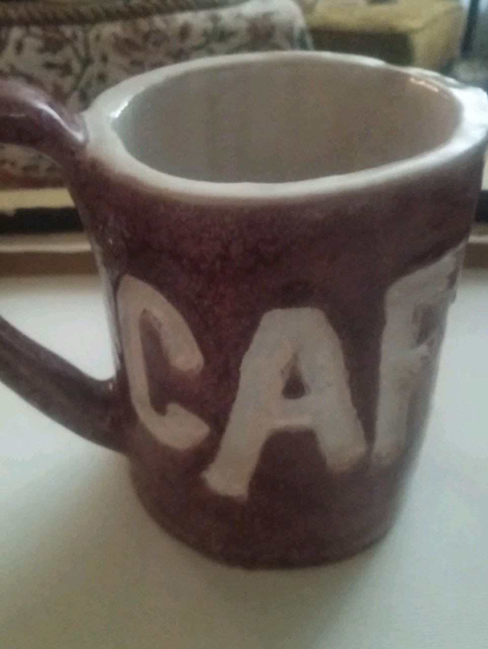 Folk Art Pottery Mug “CAFFIEND “Signed For The Serious Coffee Drinker