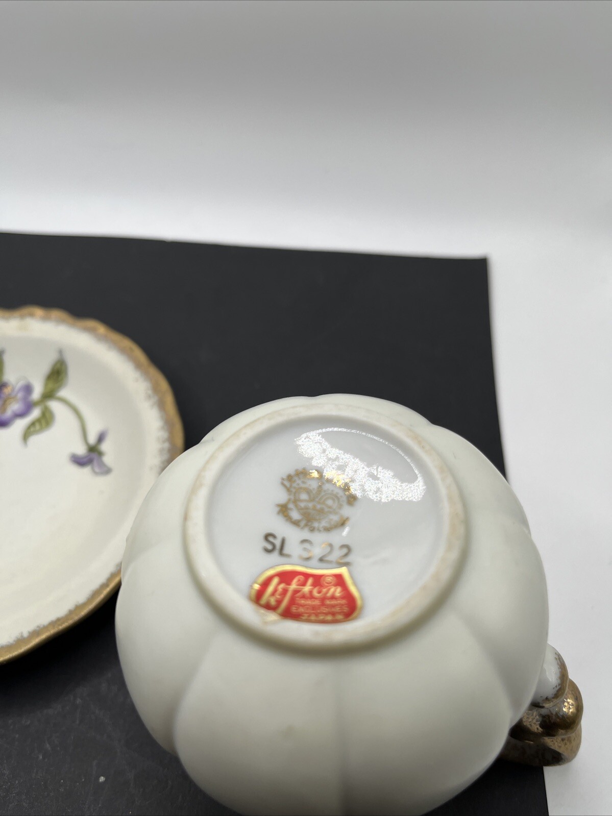 Vintage Lefton Purple Violet Floral Creamer And Saucer Gold Trim SL 322