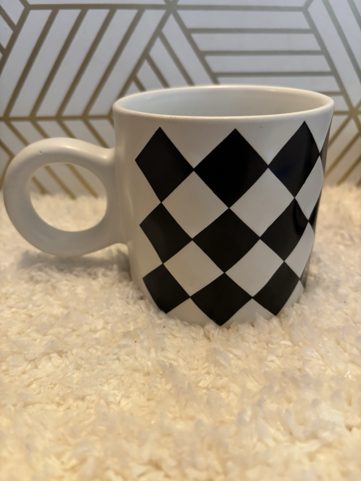 Checkered Board Pattern Coffee Mugs Set Of 4 (Has A McKenzie Childs Look)