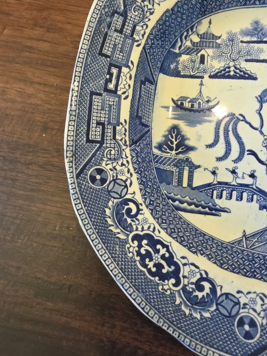 Blue Willow Oval 15.5 X 12.5In Oval Platter Very Old Plate imperfections