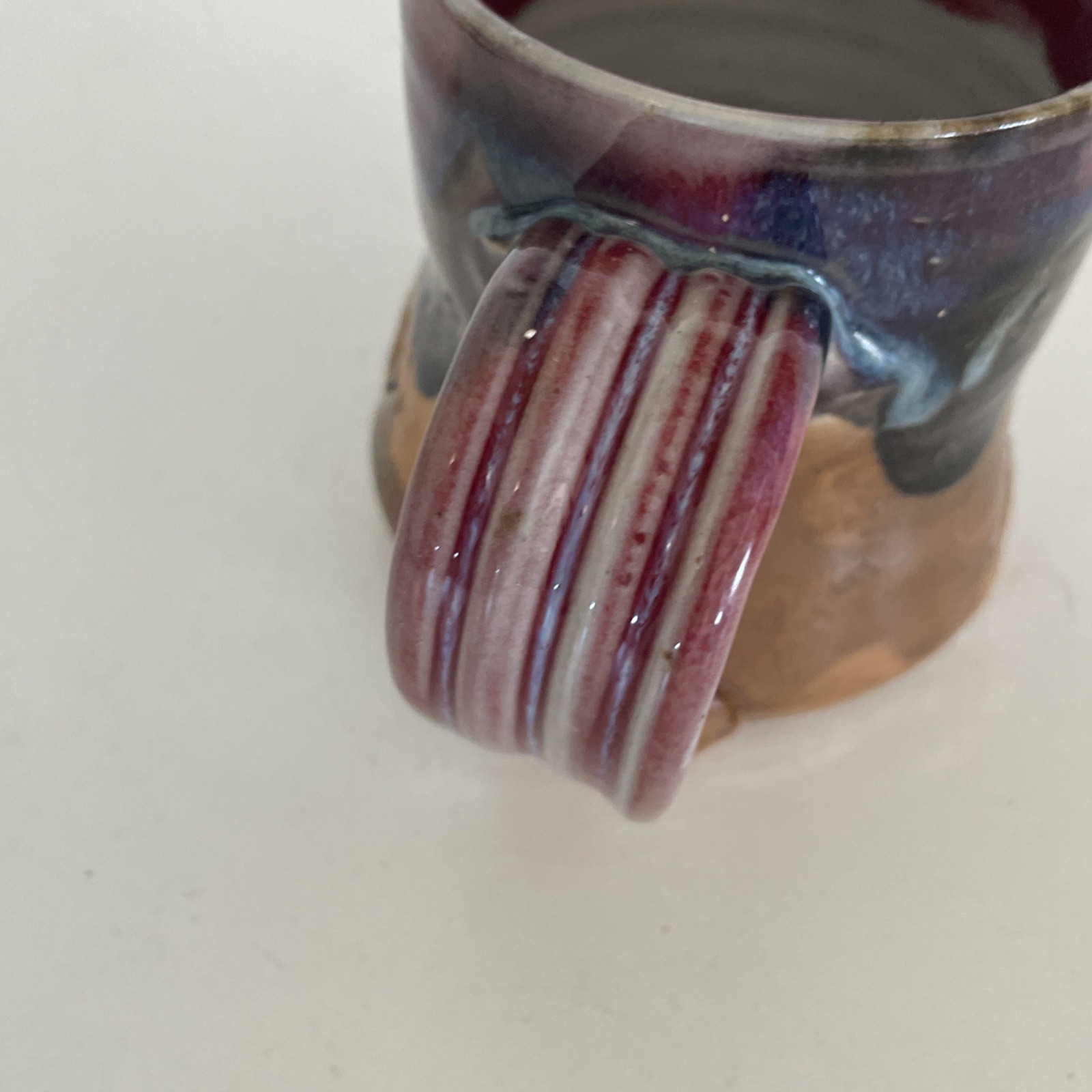 Vtg 15oz Studio Art Pottery Coffee Mug Cup Brown Red Blue Glaze Hand Thrown