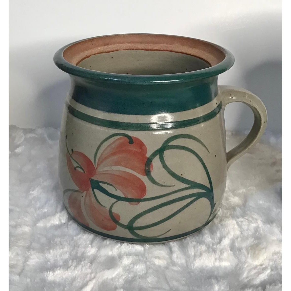 Vintage Salt Glaze Studio Pottery Pitcher and Crock Set Floral Farmhouse Cottage
