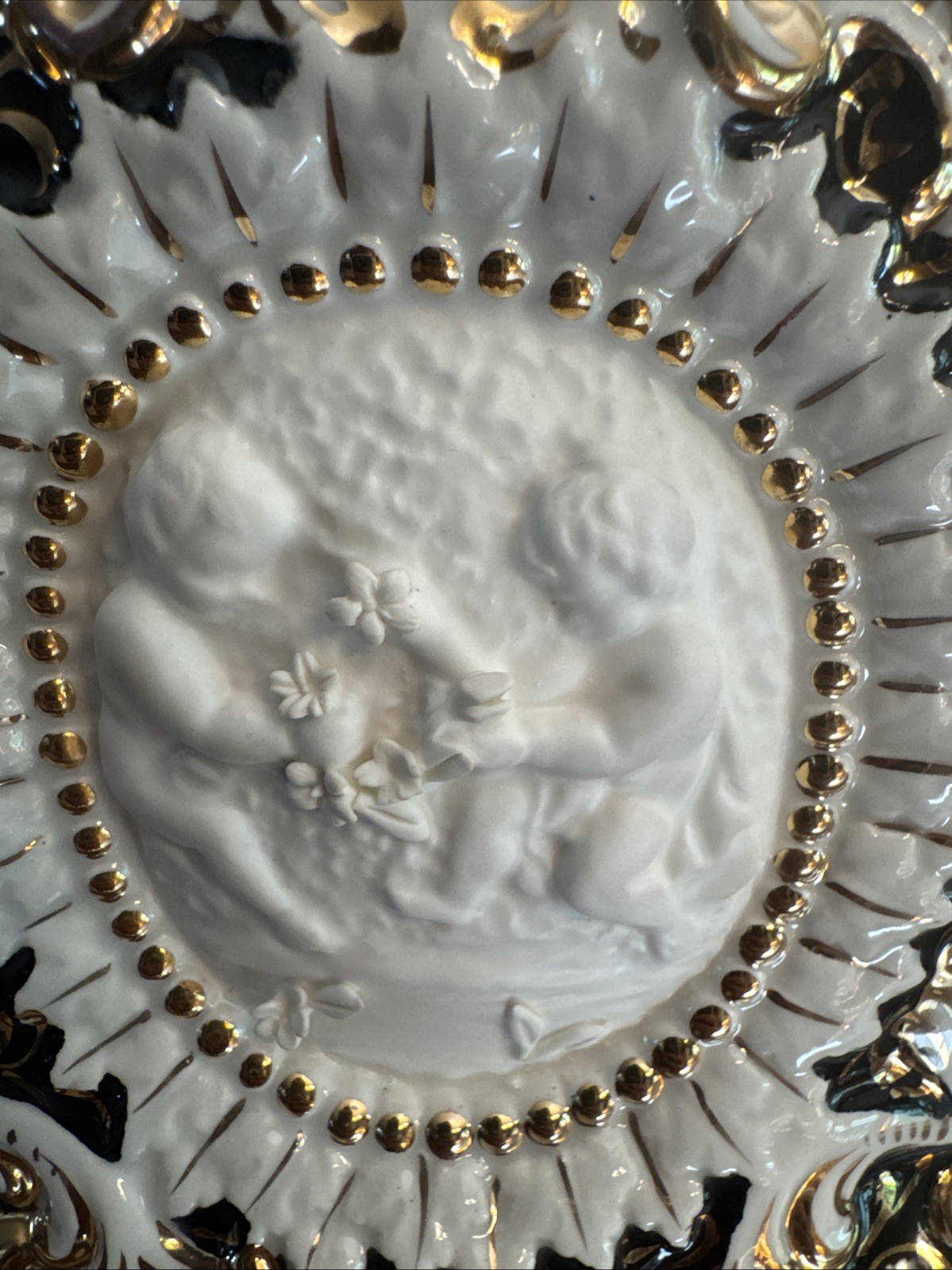 Vintage Mid Century Italian Capodimonte Cherub Porcelian Fruit Bowl Centerpiece