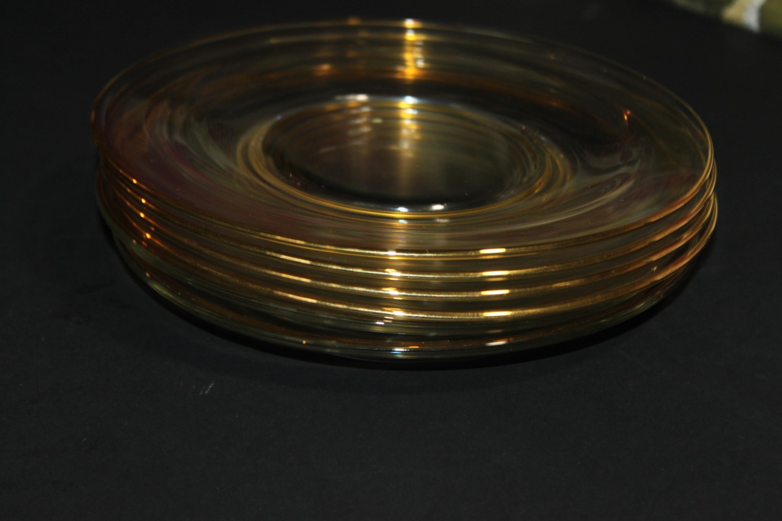 Set of 6 Bormioli Rocco 8” Clear Glass Plate Gold Rim Salad Dessert Plate Italy
