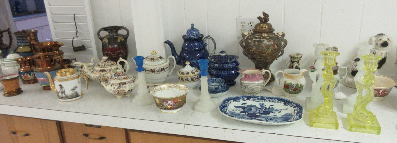 ANTIQUE HISTORICAL BLUE TEAPOT “MCDONOUGH’S VICTORY” AMERICAN VIEW , WAR OF 1812