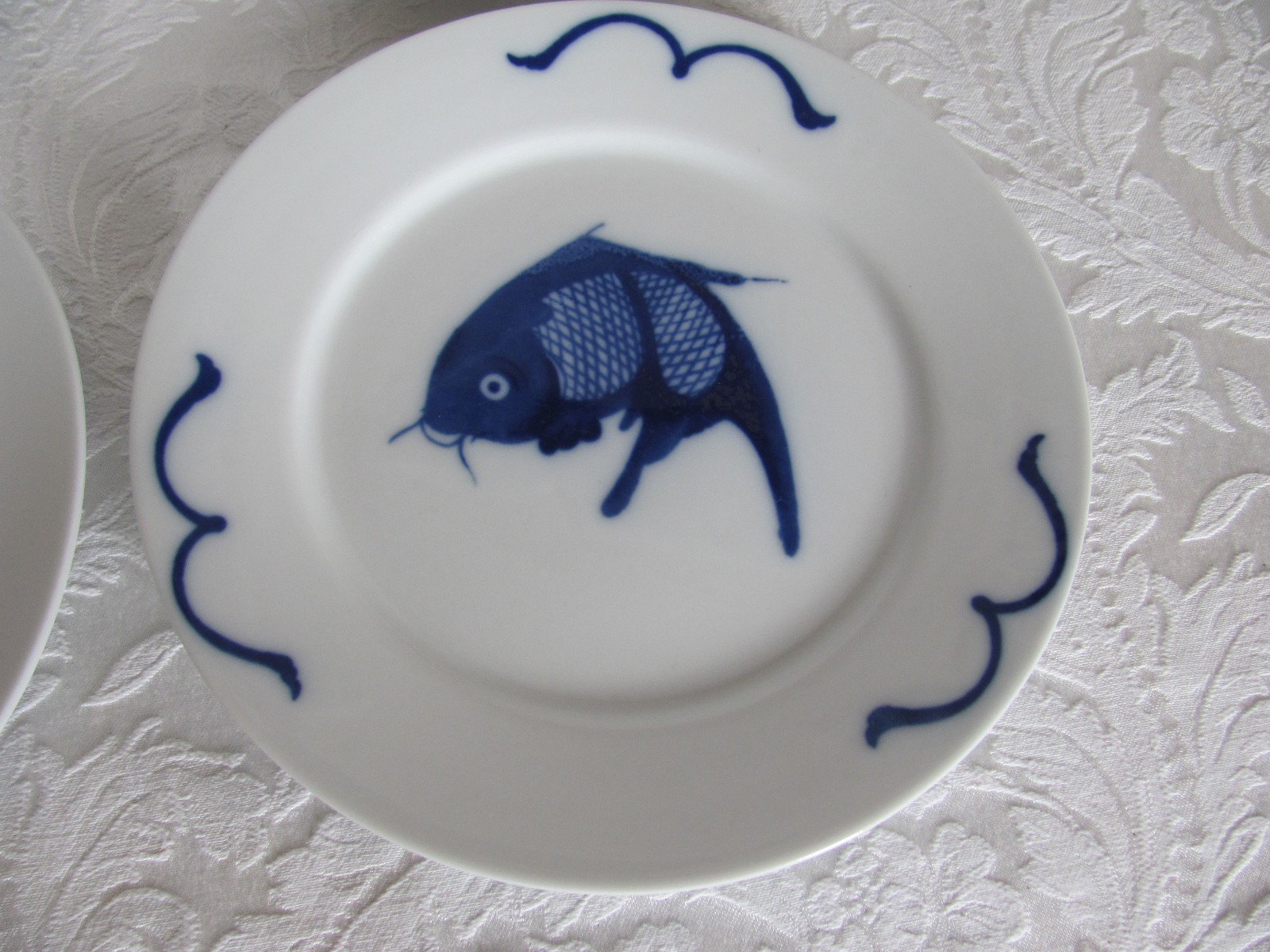 Misty Rose Super White China Blue Koi Fish -7 7/8″ Salad Plates- Set of 4