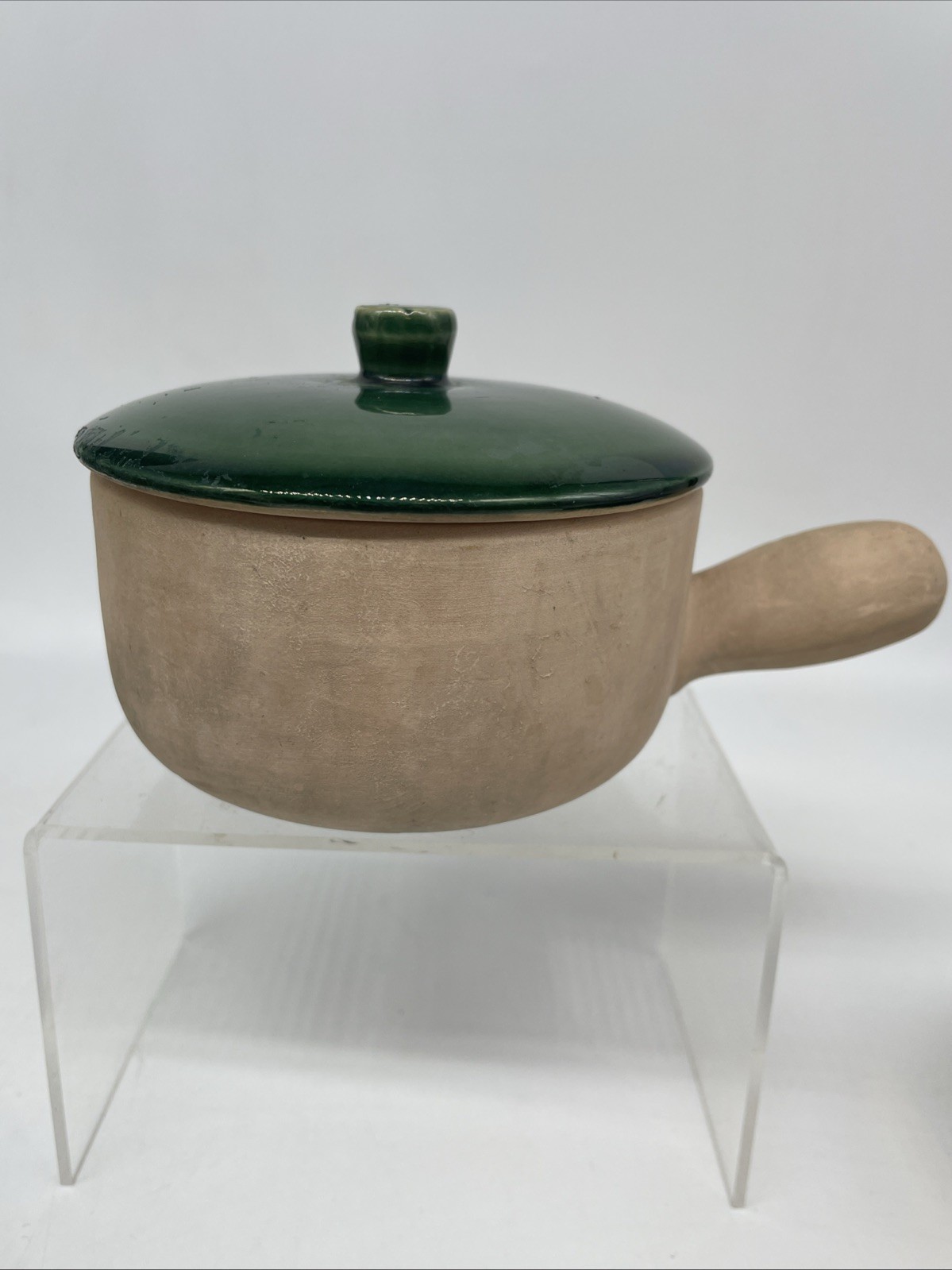 La Solana Pottery Natural Clay Body Green Lid & Body Made 1940’s-50’s Casserole