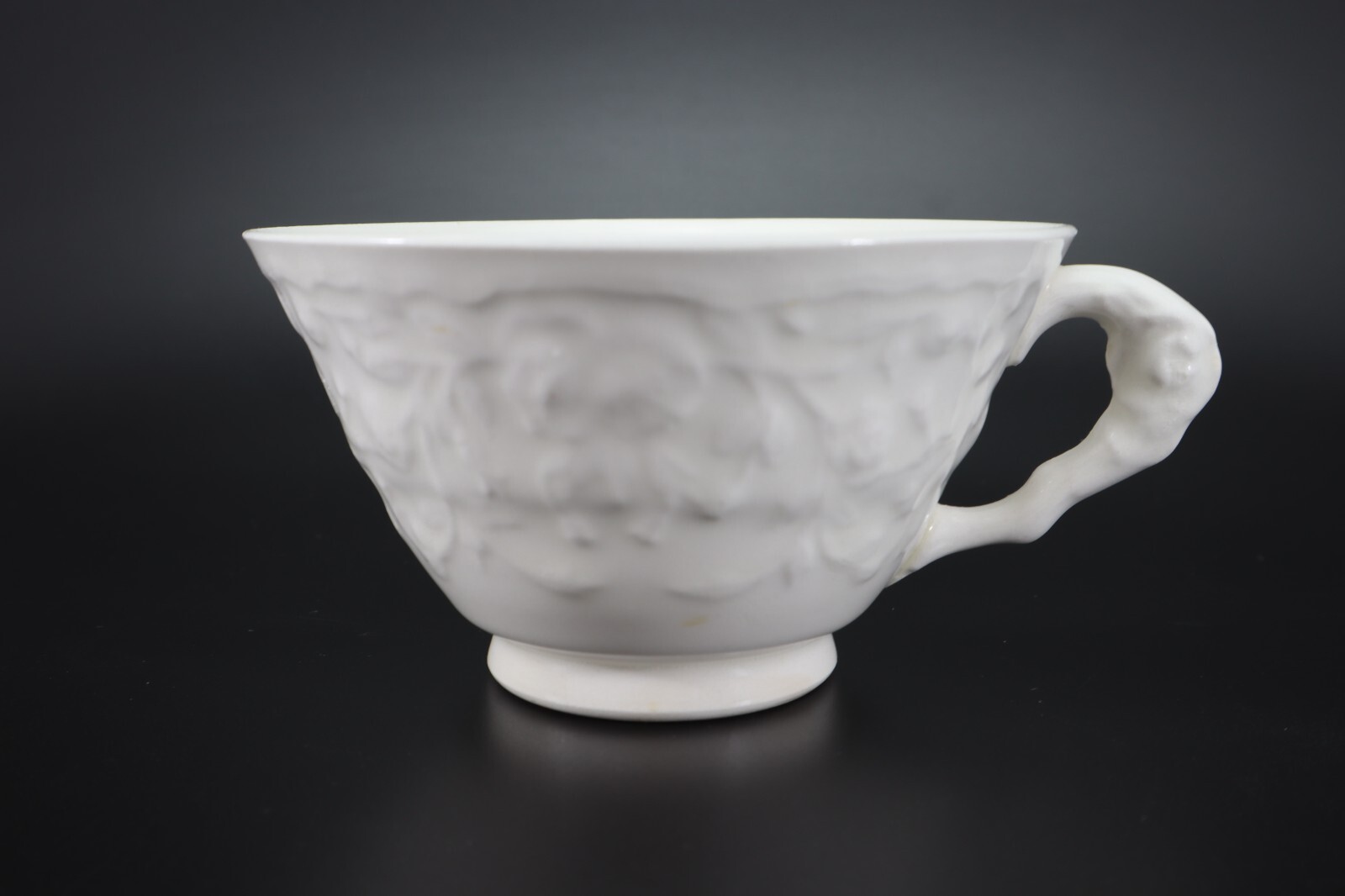 Pope Gosser Rose Point CUP & SAUCER Set of 2 White w Raised Roses Vintage USA c