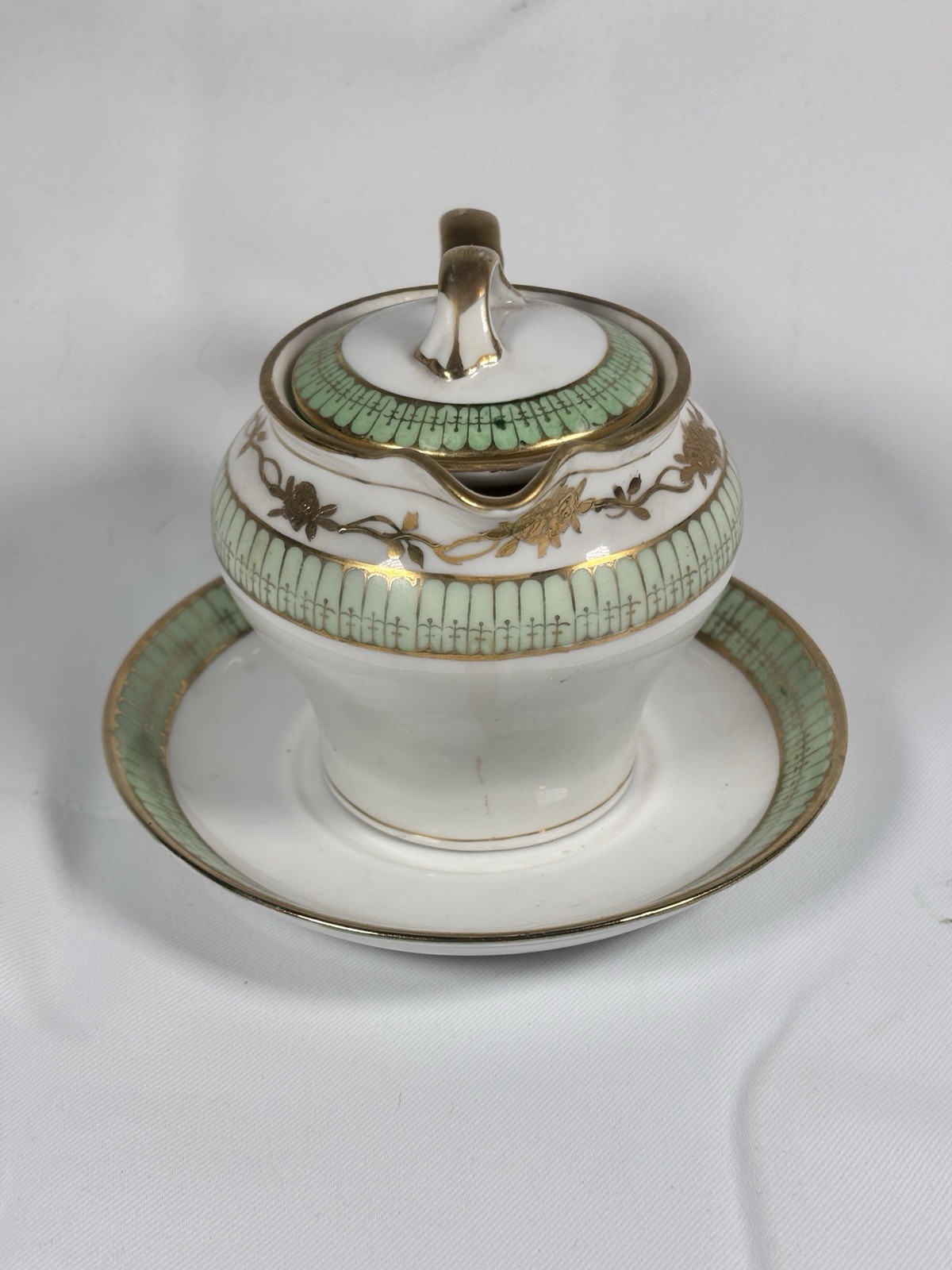 Antique Nippon Hand Painted Porcelain Creamer with lid And Saucer