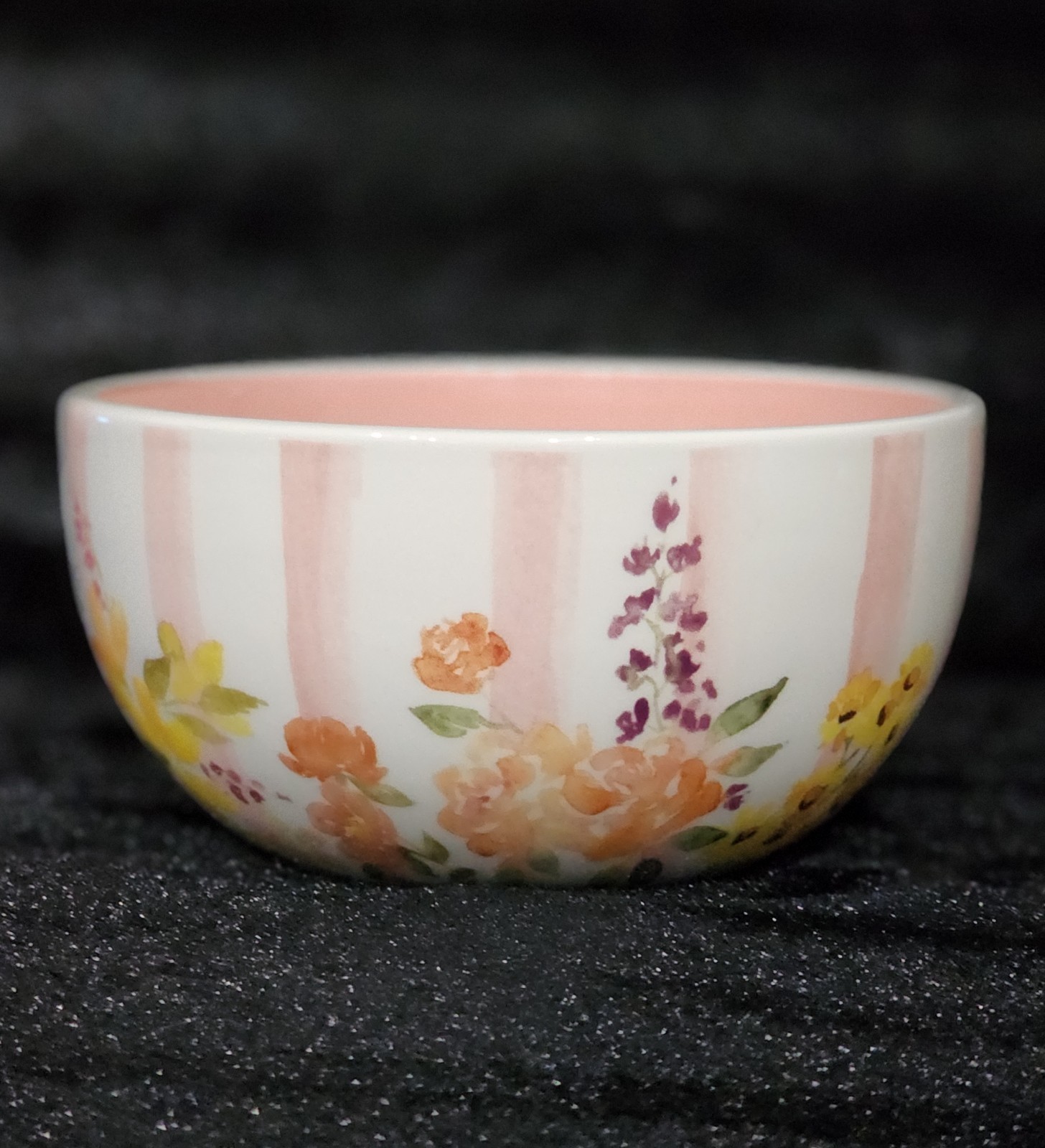 4 Pink White Floral Bunny Striped Tidbit Plates 4.4″ Ceramic Easter Watercolor