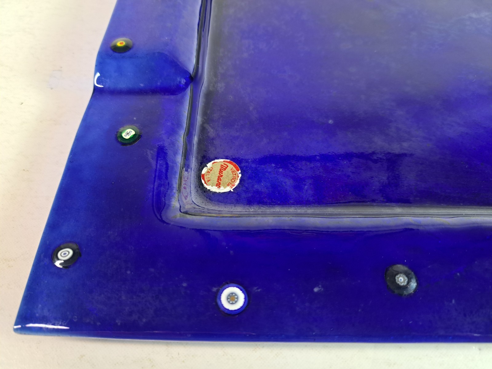 Vintage Cobalt Blue Murano Glass Serving Tray, 11.5″x15.5