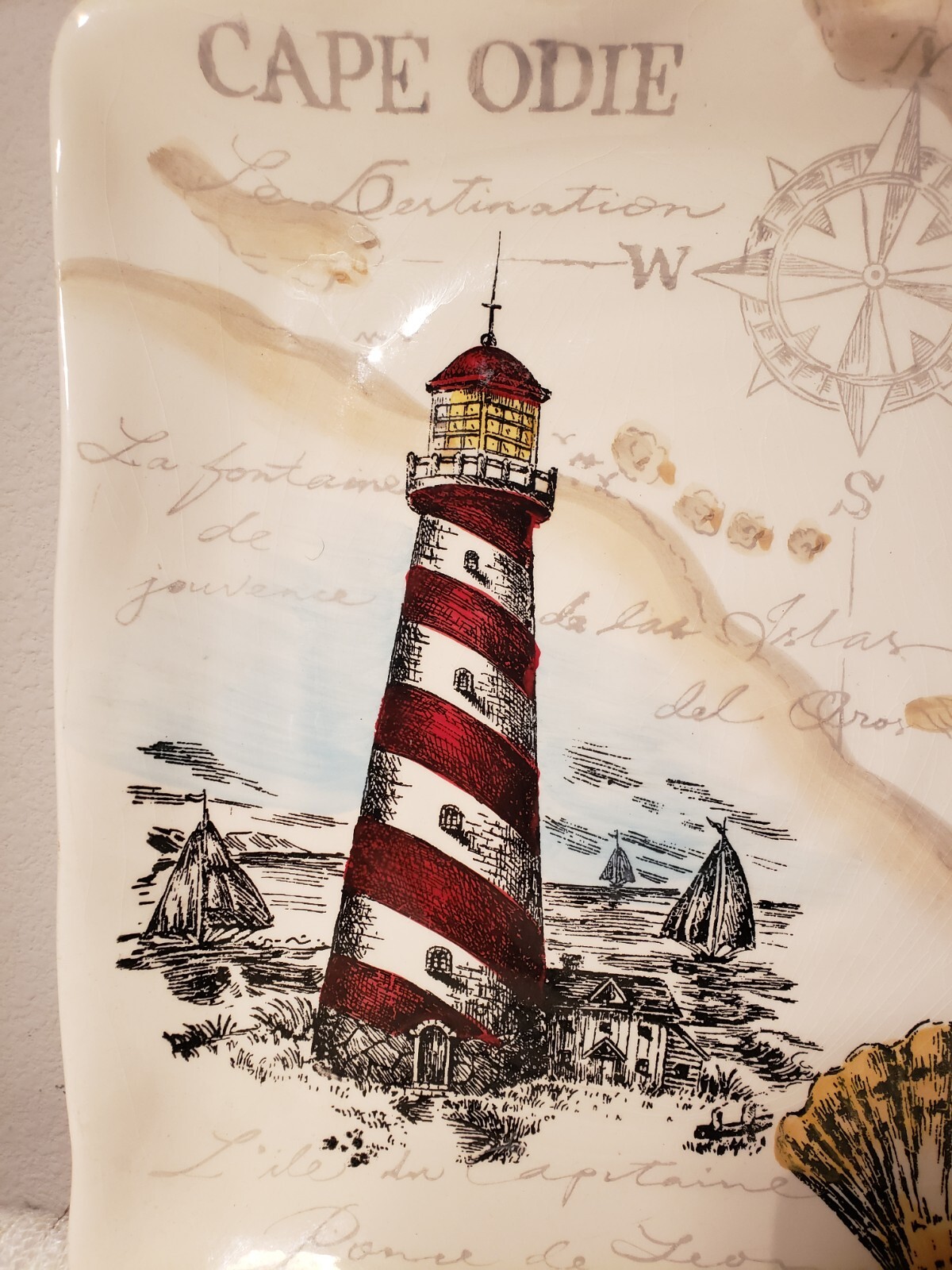 MAXCERA RED LIGHTHOUSE Square Serving Platter 10.5 Inches