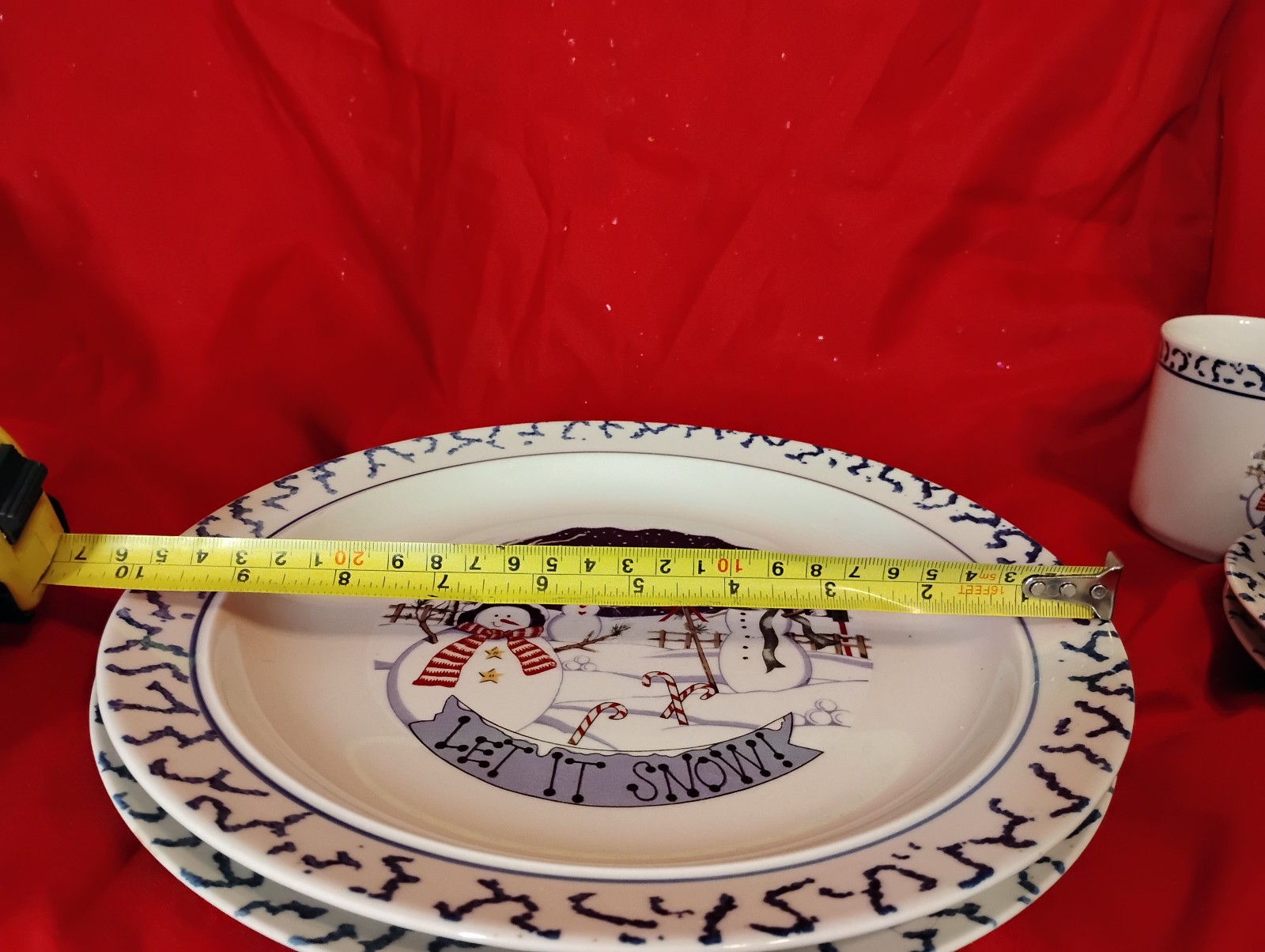 Stoneware Let It Snow 6 Piece Dinner Set Green Sponge Rim