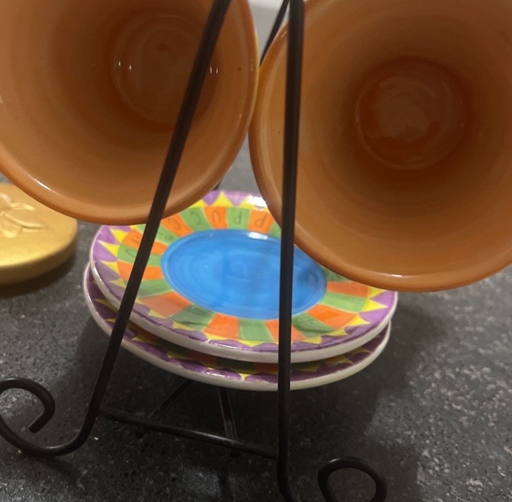 Certified International Ceramic Geometric Multicolor Cup & Saucer Set with Stand