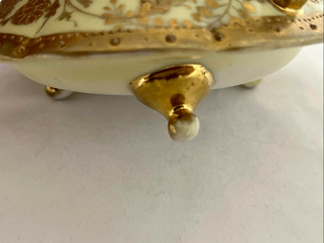 Vintage NIPPON Hand Painted Gold Encrusted Creamer and Sugar Bowl with Lid